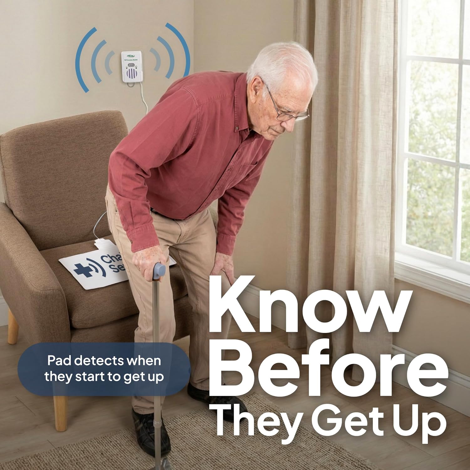 Smart Caregiver Fall Prevention Monitor and Weight Sensing Chair Pad - Alerts Caregiver When They Get Up from Chair - Chair Exit Alert for Elderly - 1 Year Warranty