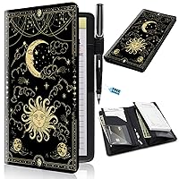 Vista 60 de Libros para camarera con bolsillo con cremallera, diseño floral de hongos, luna, serpiente, libro de camarera de cuero, organizador de dinero