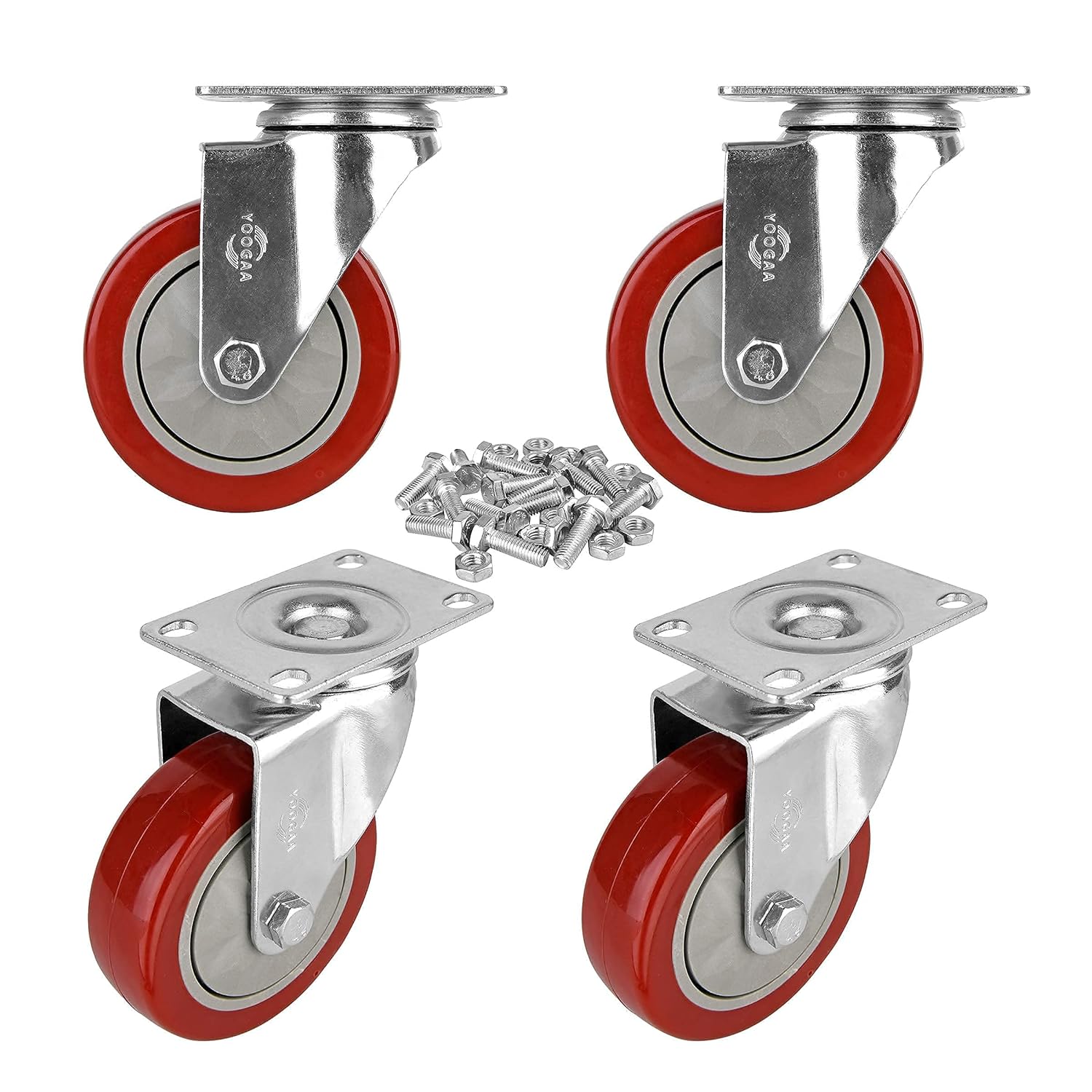 YOOGAA 3" Heavy Duty Caster Set of 8 Total Capacity 2000lbs Swivel Plate Caster Wheels 360 Degree - 4 with Brake & 4 Without Brake