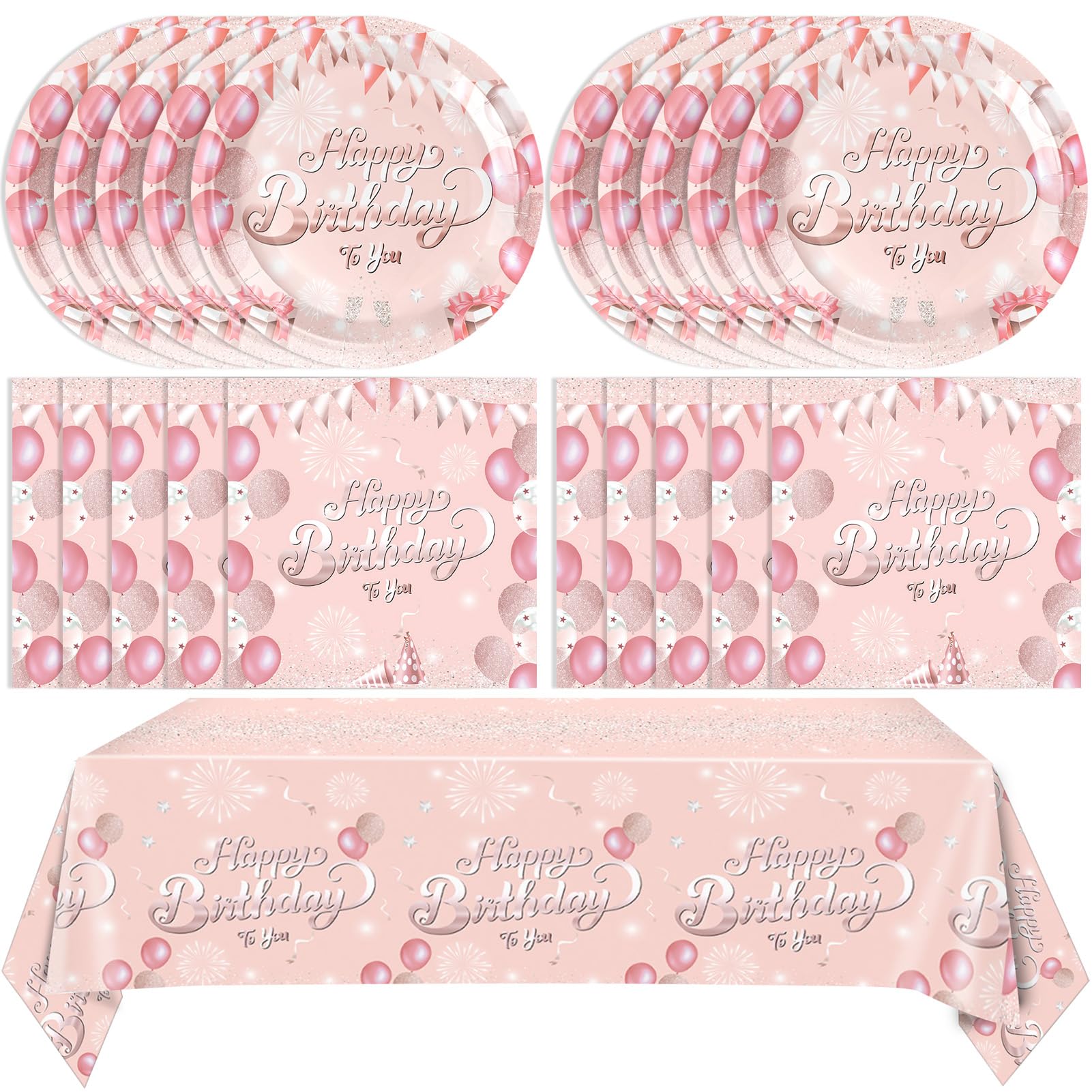 (serves 20) 41Pcs Rose Gold Birthday Party Decorations Happy Birthday Plates and Napkins Set Include Disposable Paper Plates,Napkins