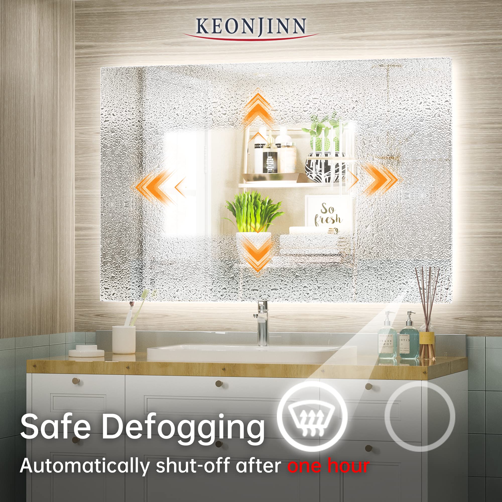 Keonjinn 40 x 28 Inch LED Bathroom Mirror with Lights Backlit Vanity Mirror Dimmable Lighted Bathroom Mirror Large Anti-Fog Wall Mounted Makeup Mirror(Horizontal/Vertical)