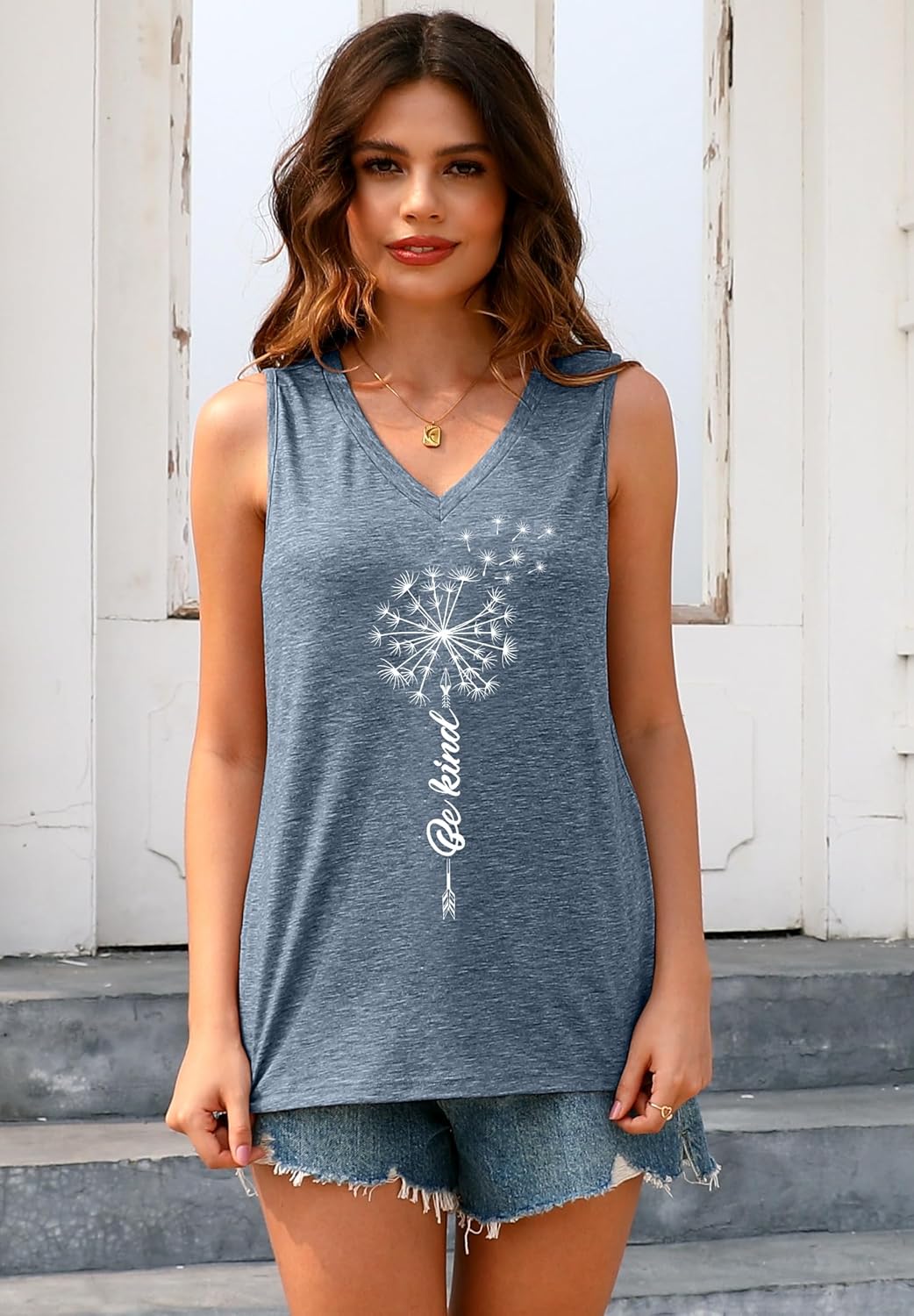 ETCYY Womens Summer Tops Sexy Tie Dye V Neck Tank Top Loose Fit Cute Printed Workout Sleeveless T Shirts - Image 2