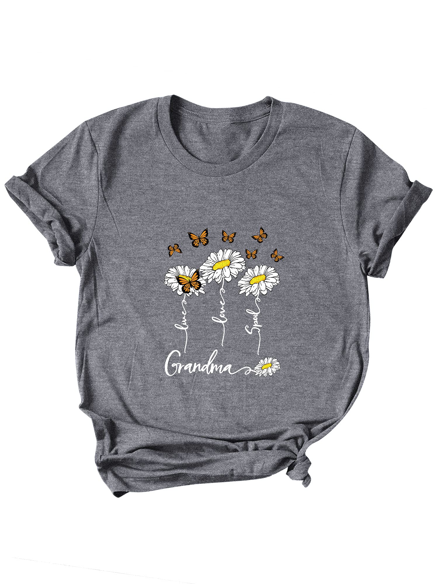 Live Love Spoil Grandma Tee Women Letter Daisy Butterfly Print T-Shirt Tops