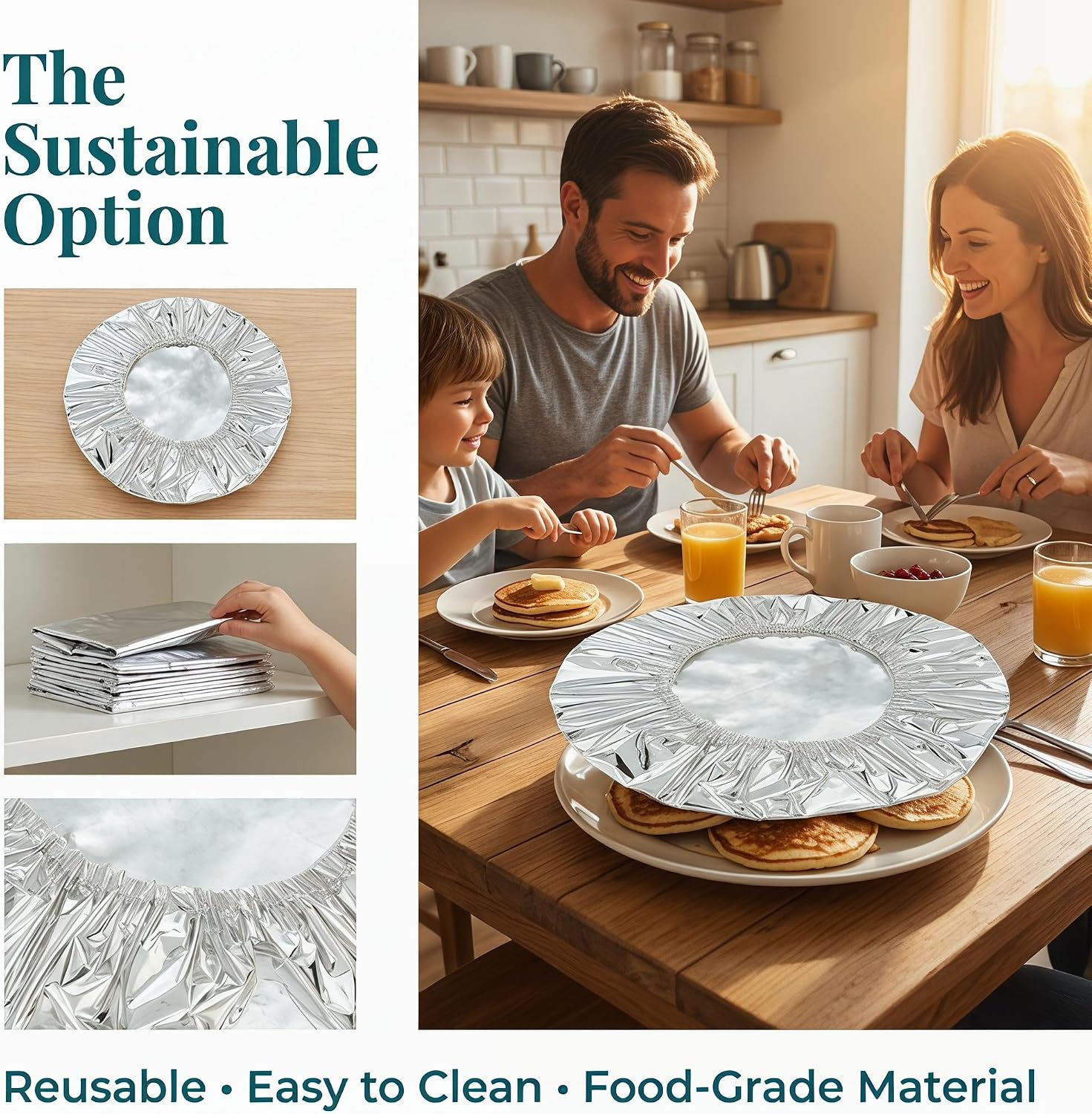 Foil Insulation Covers Reusable Aluminum Foil Insulation Covers Flexible Heat-Retaining Food Covers for Meal Prep, Leftovers, Baking & Food Storage（50pcs）
