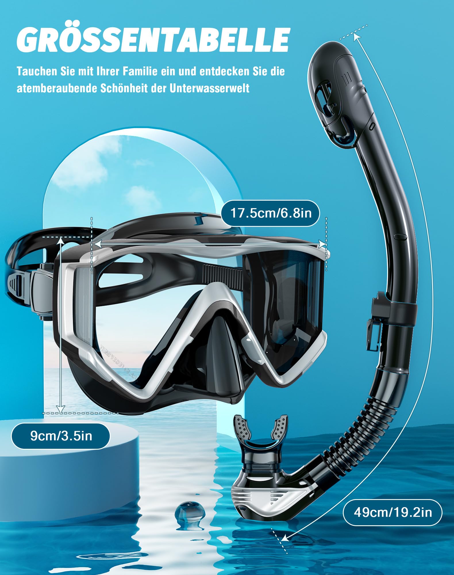 Schnorchelset Erwachsene, Taucherbrille mit Schnorchel, 3-Fenster-Schnorchelmaske Anti-Fog Anti-Leck, Professional Adult Snorkeling Set für Schnorcheln, Schwimmen und Tauchen