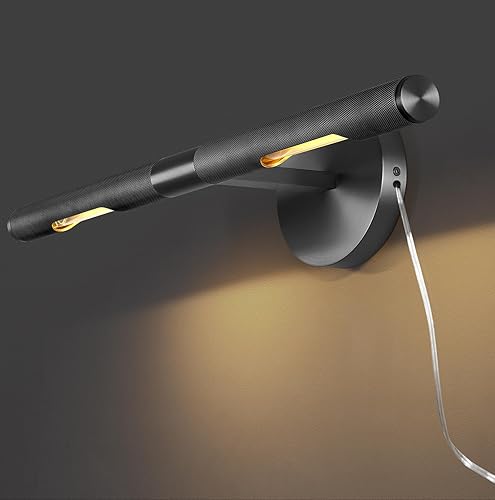 Miniatura 10 de Apliques de pared negros para baño de 19 pulgadas, con textura moleteada, apliques de pared giratorios de cobre puro de 360, aplique de pared para