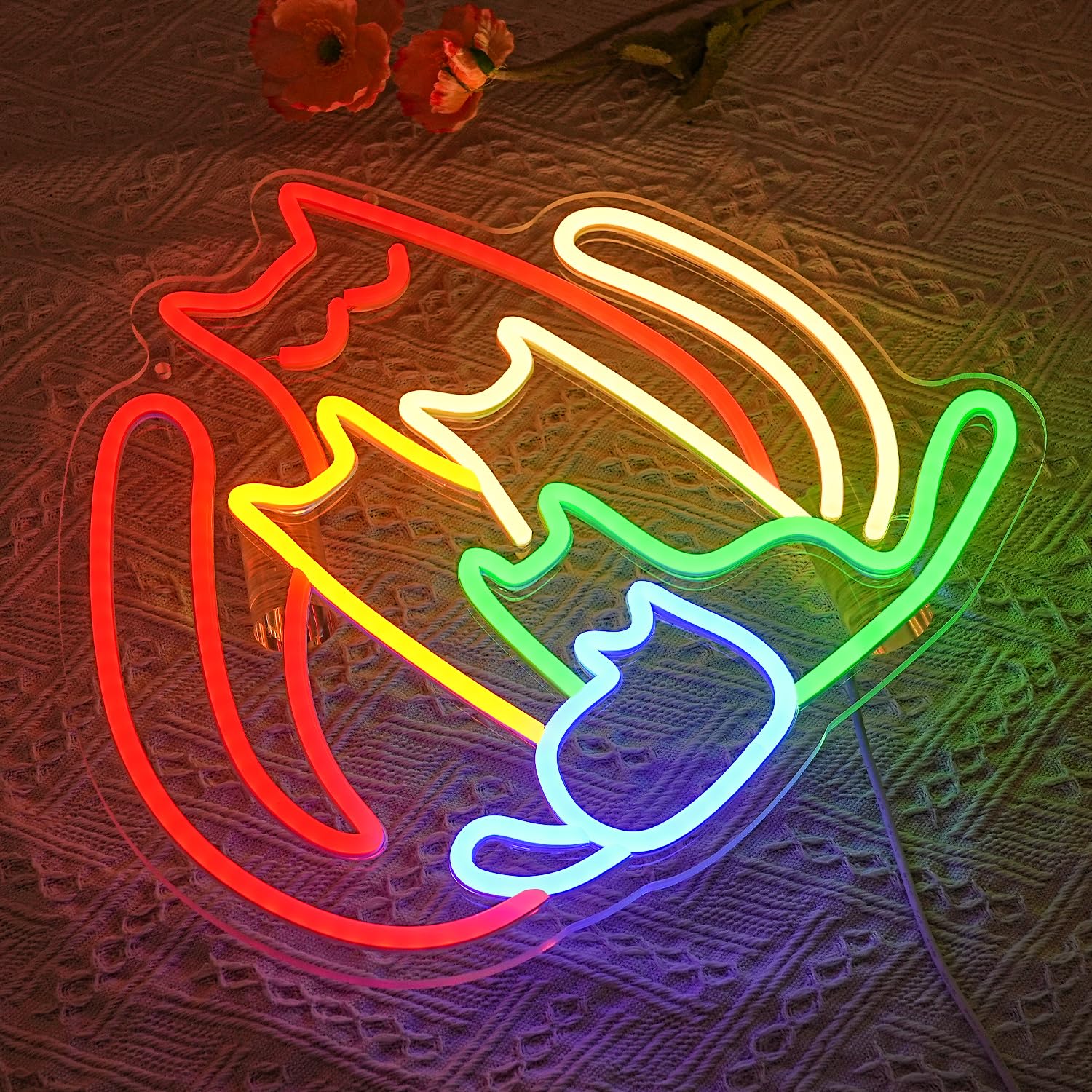 Bunte Katzen Neon Schild Rainbow Cat LED Schild Tierform Leuchtreklame Dimmbare Leuchtschild mit Tiermotiv für Schlafzimmer Männerhöhle Hausparty Wohnkultur