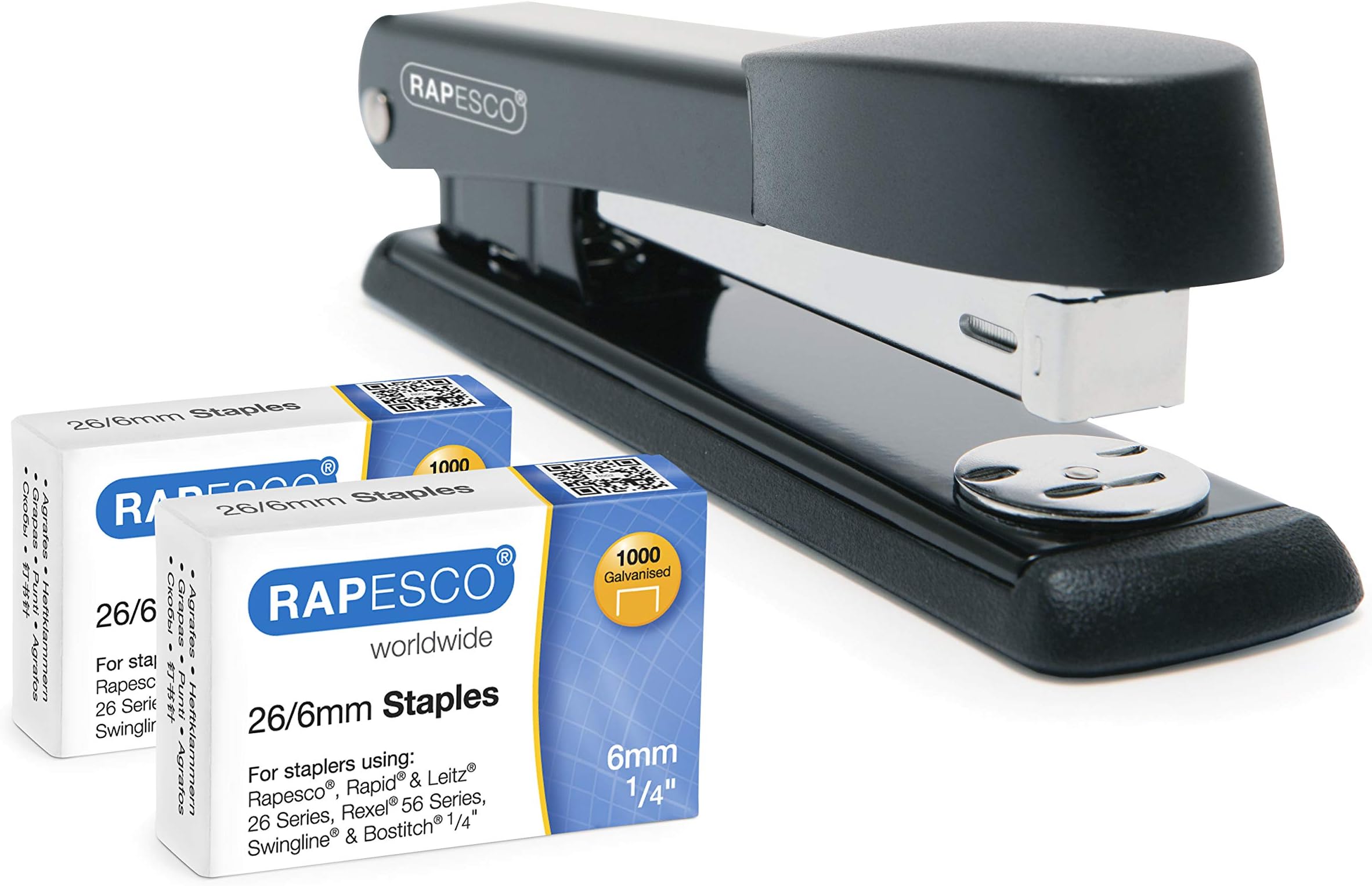 Rapesco 1602 Marlin Stapler and 2000 26/6 mm Staples, Black