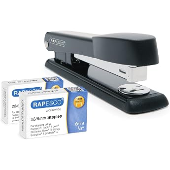 Rapesco 1602 Marlin Stapler and 2000 x 26/6mm Staples - Black | 25 sheet capacity, Germ-Savvy Antibacterial Protection