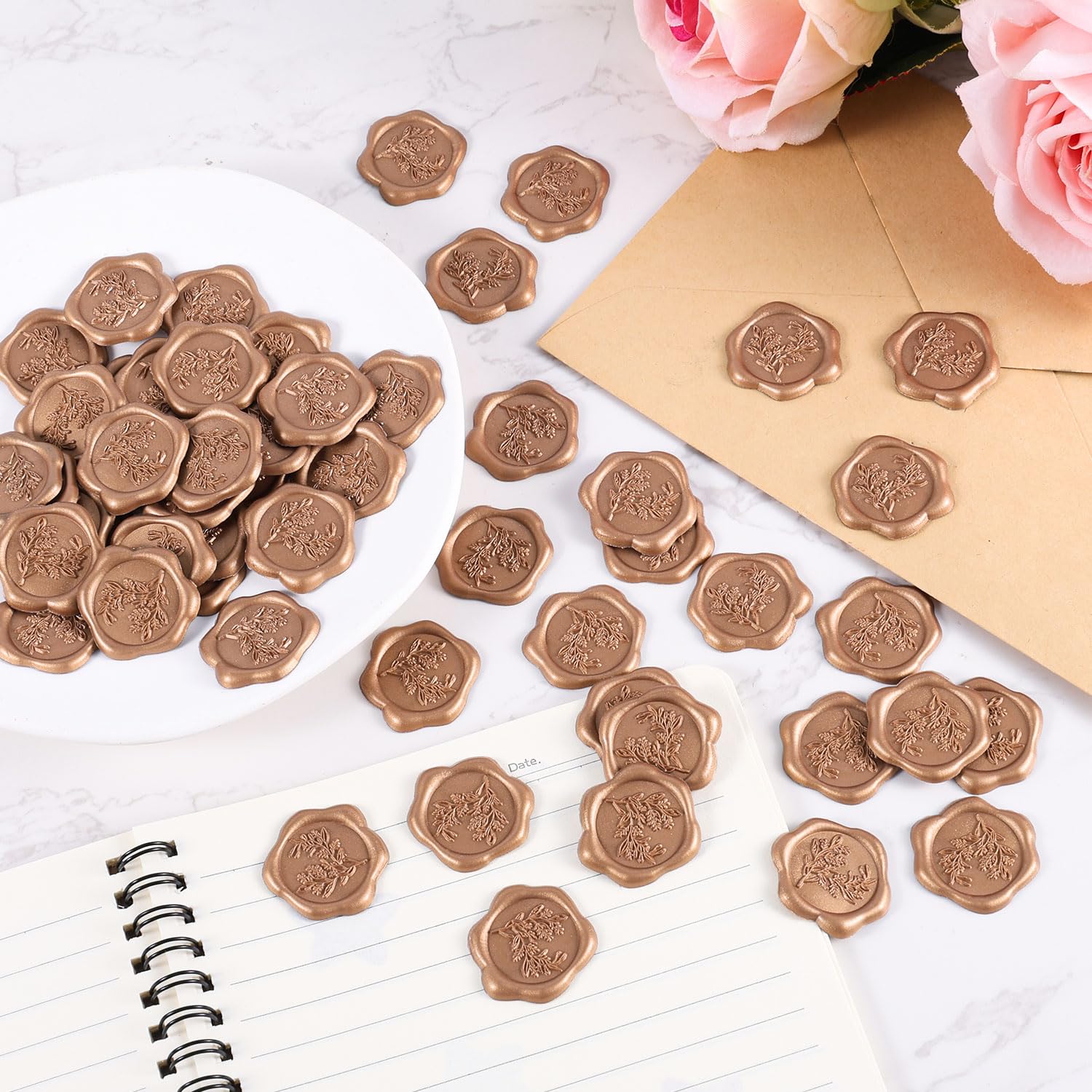 100pz Adesivi Sigillo Ceralacca, Adesivi con Sigillo di Cera Matrimonio Eucalipto Wax Seal Sticker per Inviti di Nozze Confezioni Regalo Regali per le Feste Decorazioni