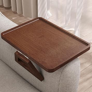 Couch Arm Tray,Bamboo Folding Sofa Tray,Sofa Armrest Tray Clip-On Couch Desk for Drinks,Snacks,Phone,Remote Control(Brown)
