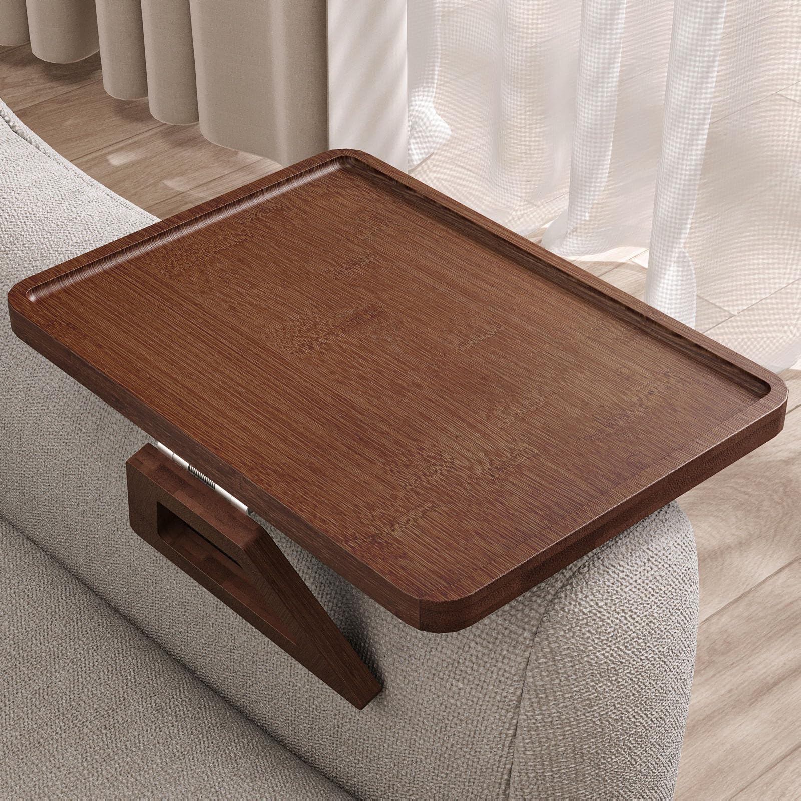 Danfoxer Couch Arm Tray,Bamboo Folding Sofa Tray,Sofa Armrest Tray Clip-On Couch Desk for Drinks,Snacks,Phone,Remote Control（Brown）