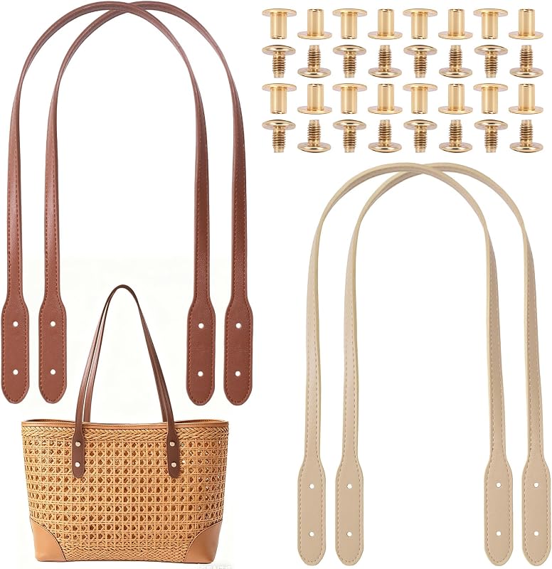 PAGOW 4pcs PU Leather Bag Handles Purse Strap with 16 Sets Rivets, 28.15"