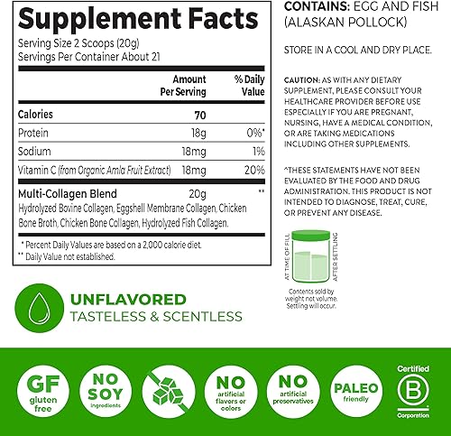 Miniatura 2 de Orgain Polvo de colágeno múltiple hidrolizado para mujeres y hombres, 0.71 onzas de colágeno, apoya la salud del cabello, la piel, las uñas y las