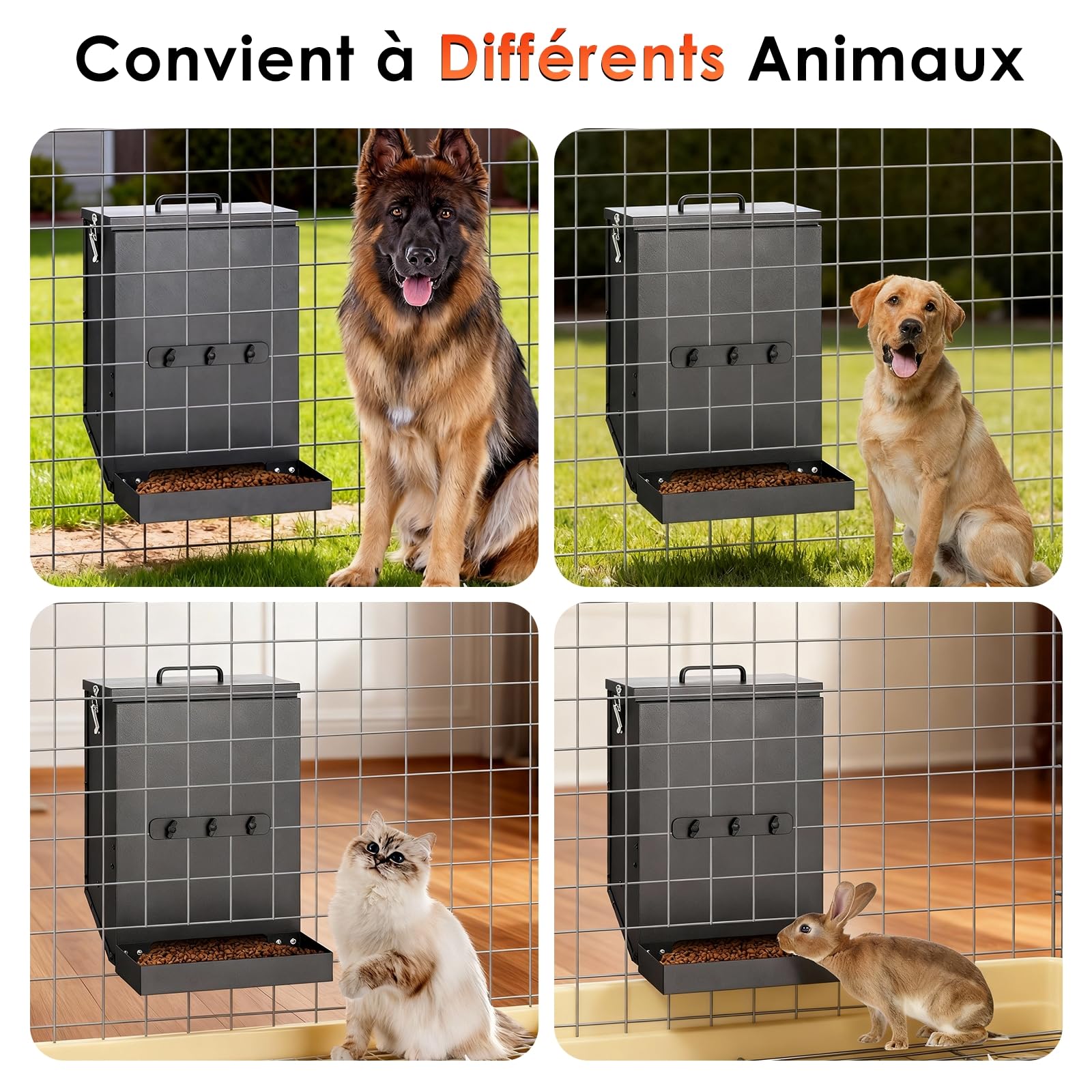 Distributeur Automatique de Nourriture pour Chien en Acier Galvanisé à Suspendre Distributeur de Nourriture pour Animal de Compagnie à Gravité Automatique Extérieur Grande Capacité de 16 L
