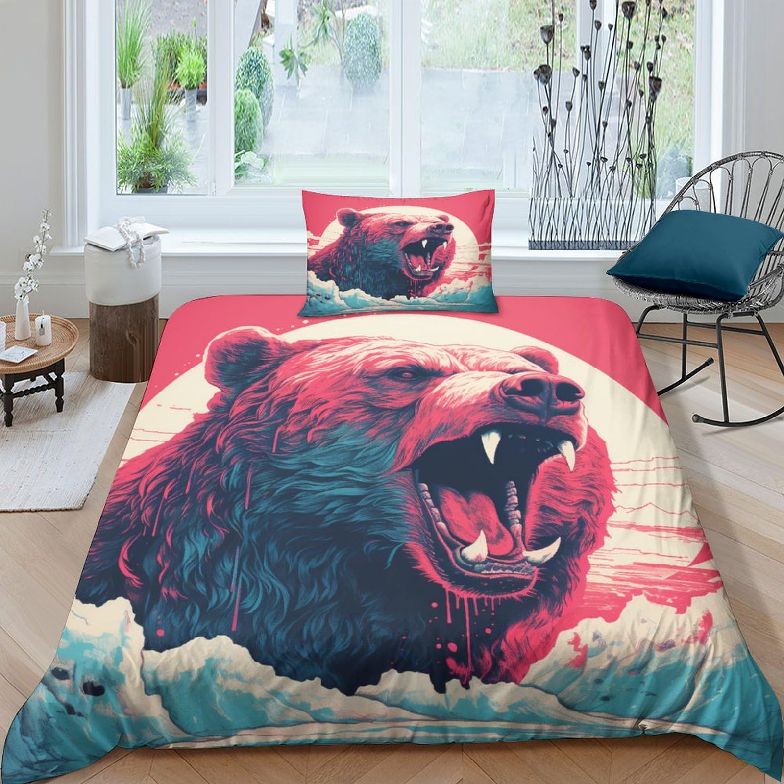 Housse de couette pour adultes et enfants ours 3D lit simple 135x200