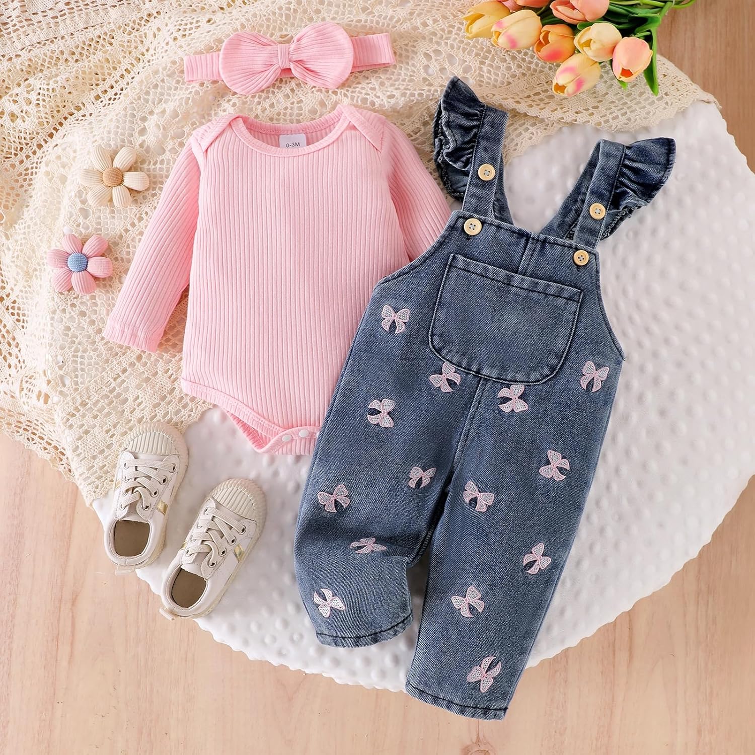 Baby Girl Clothes Newborn Romper Infant Jeans Adjustable Suspender Overalls Cute Headband 3Pcs Outfits Set 0-18 Months - Image 2