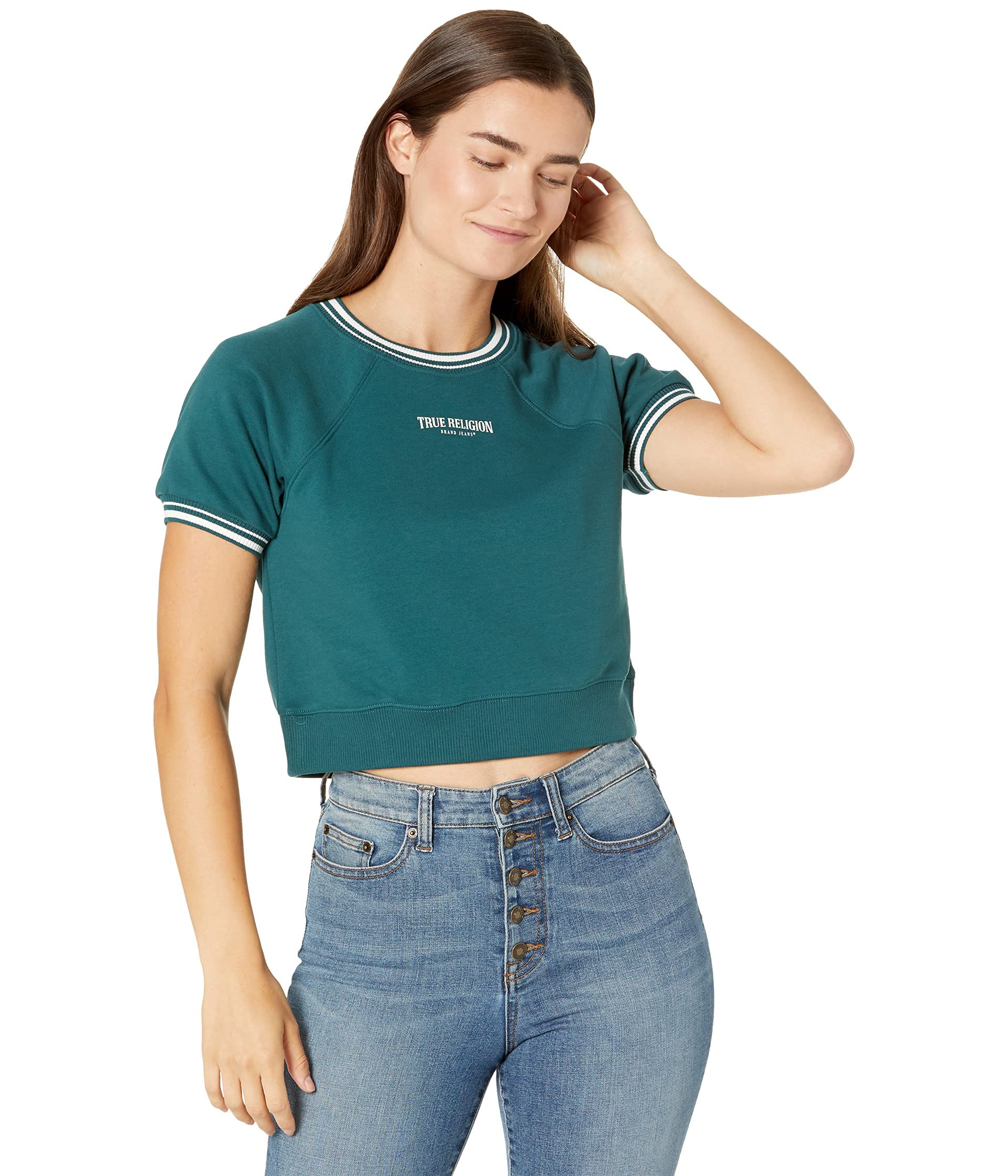 True ReligionWomen's Shrunken Ringer Short Sleeve Sweatshirt