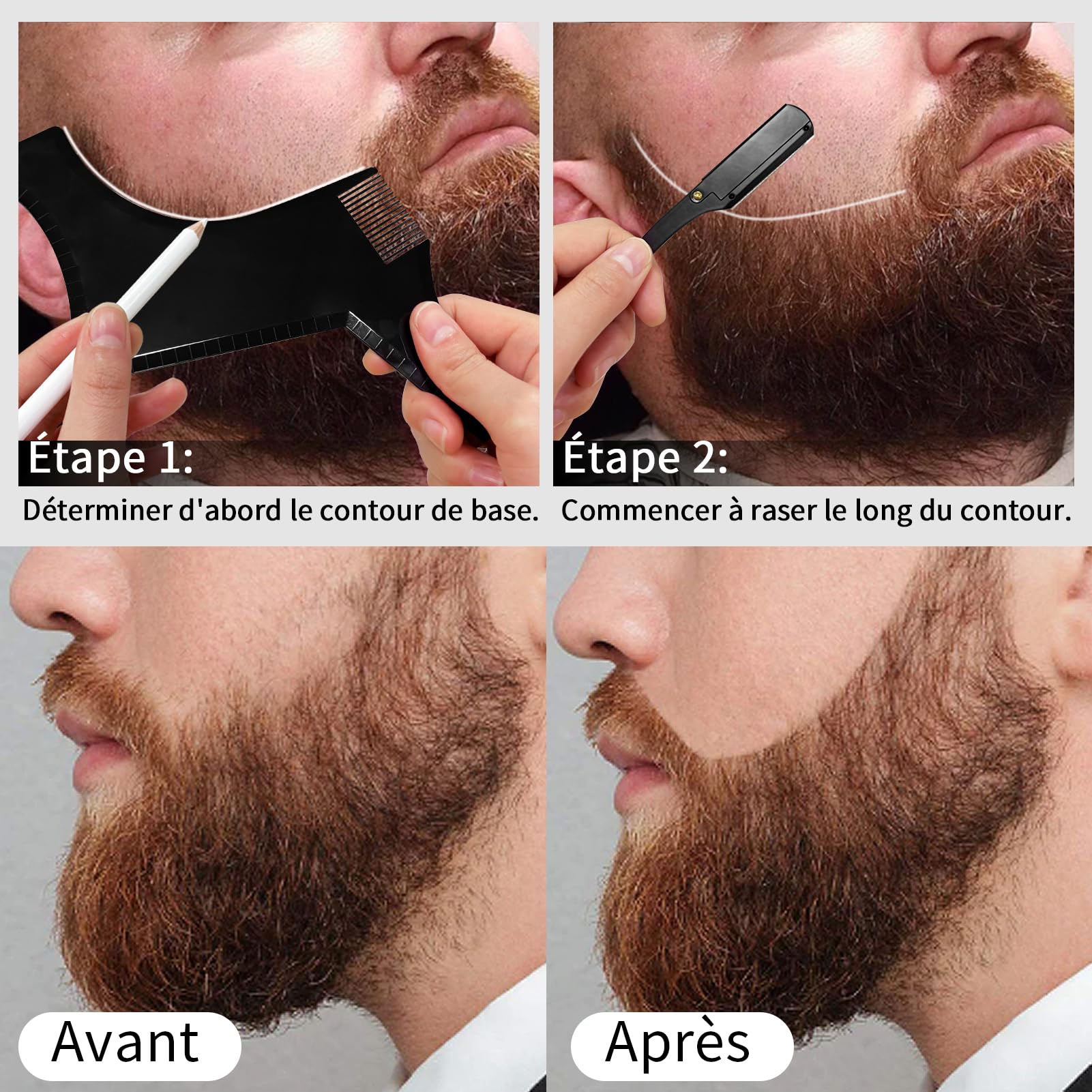 Outils De Mise En Forme De La Barbe Sha Performbeard - Lisseur De Barbe, Guide De Modèle De Barbe, Rasoir Professionnel à Bord Droit, 10 Pièces