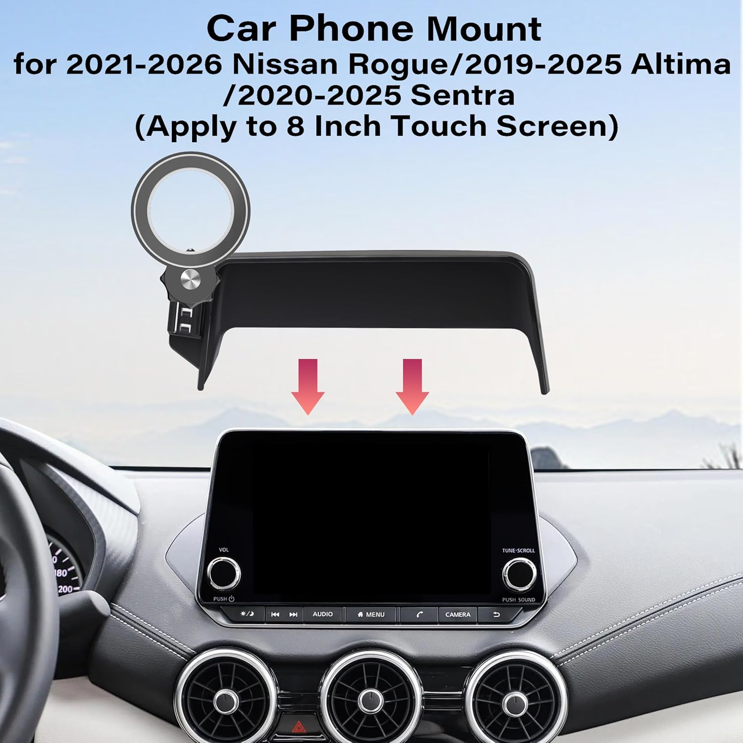 Car Phone Holder for 2021-2025 Nissan Rogue/2019-2025 Altima/2020-2025 Sentra Accessories Apply to 8 Inch Touch Screen Fixed Clip Magnetic Cell Phone Mount Hands-Free 360 Degree Rotation
