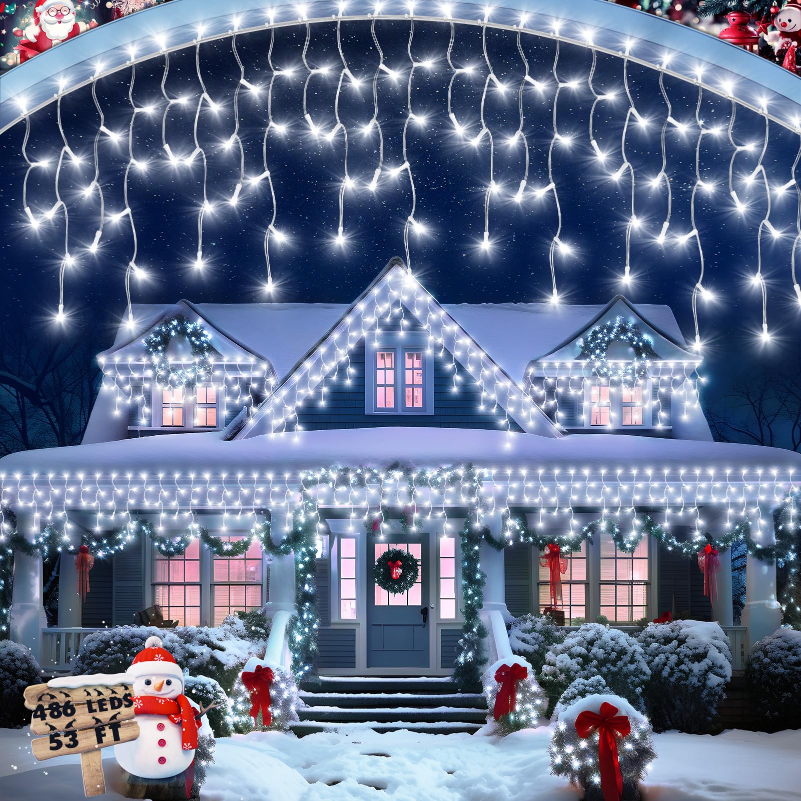 Christmas Lights Outdoor, 53 FT 486 LED Christmas Lights for Outside ...