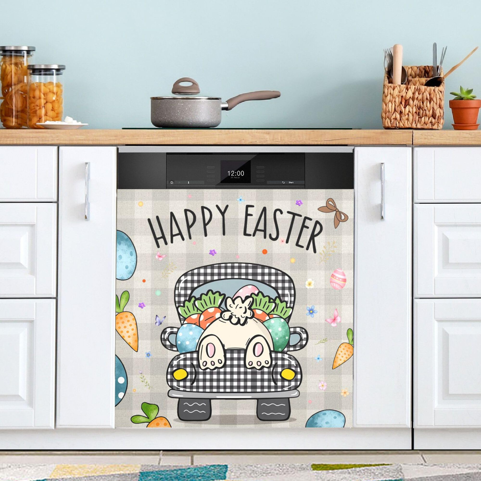 Magnet lave-vaisselle lapin de Pâques en vinyle réutilisable 58x66 cm
