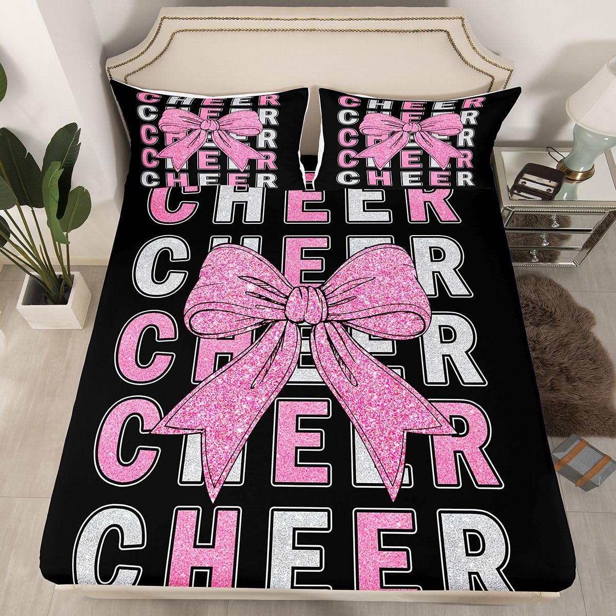 Feelyou Colorful Cheerleader Fitted Sheet Set - Twin Size - 1 Fitted Sheet & 1 Pillowcase - Microfiber - Breathable - Gymnastics Lovers - Bed Cover - Room Decor - Bedding Set