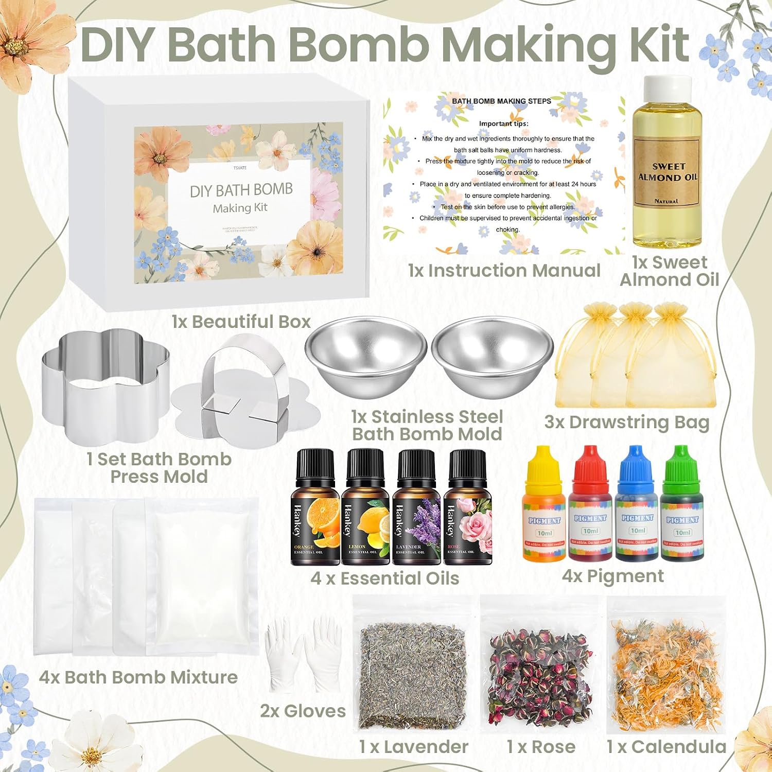 TSVATE Bath Bomb Making Kit-DIY Bath Bomb Kit for Women, Make Your Own Shower Bombs with Bath Bomb Press, Spa Craft Kits Christmas Bath & Bathing Making Supplies Gifts for Women Girls Kids