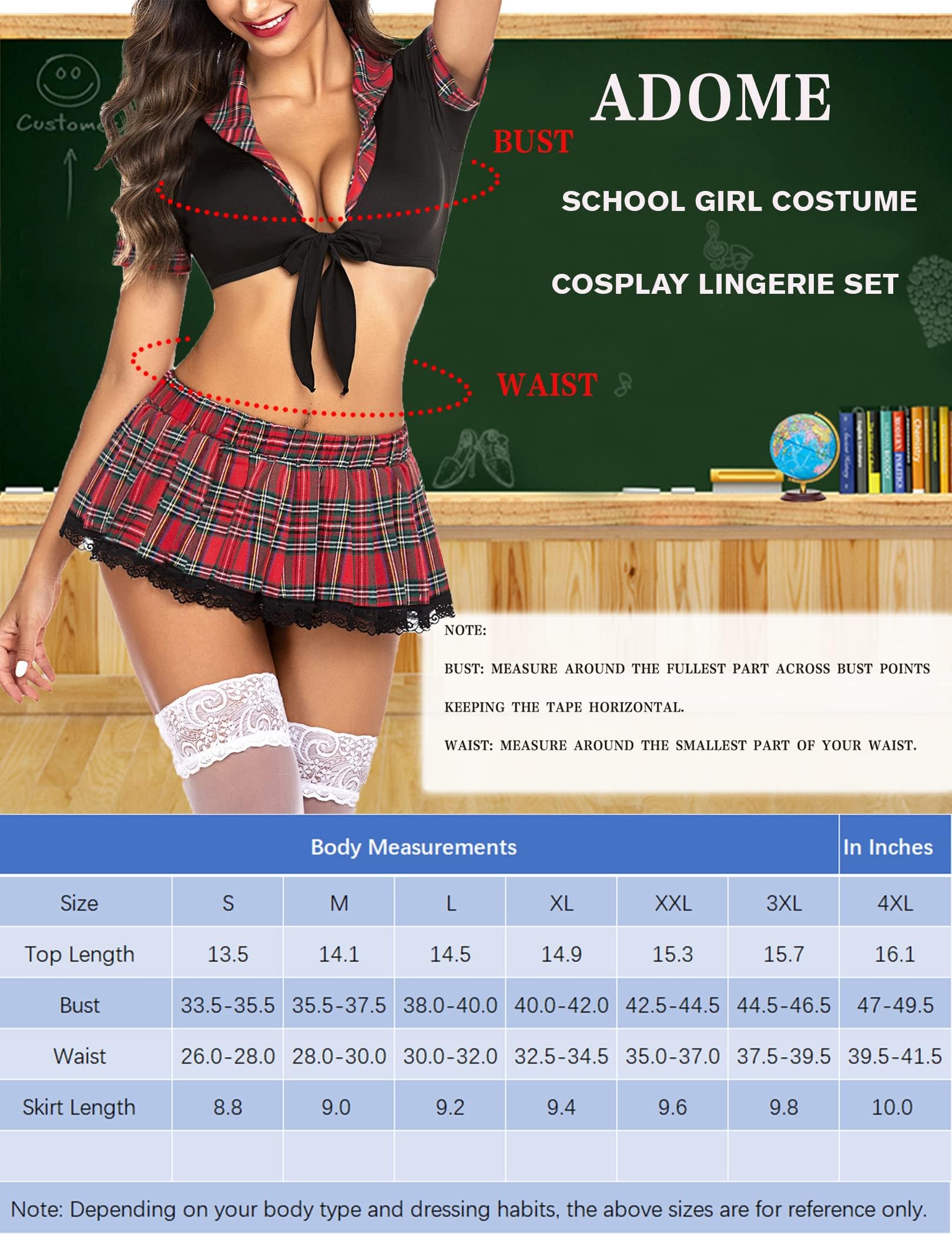 Avidlove Lencería Sexy para Mujer Conjunto de Push Up Romántica Disfraz Estudiantes Minifalda a Cuadros Traje