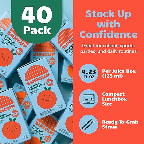 Miniatura 6 de SunCup Juice - Orange Tangerine (paquete de 40) Caja de jugo de 4.23 onzas con pajita 100% mezcla de naranja y mandarina para niños, paquete a