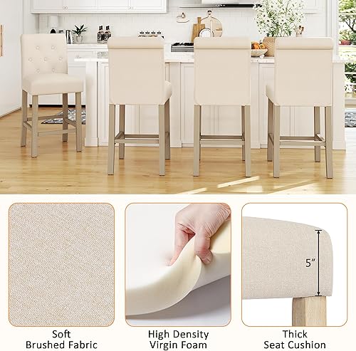 Miniatura 4 de GOTMINSI Juego de 2 taburetes de bar de 24 pulgadas para isla de cocina, taburetes de bar tapizados de altura de mostrador con decoración copetuda,