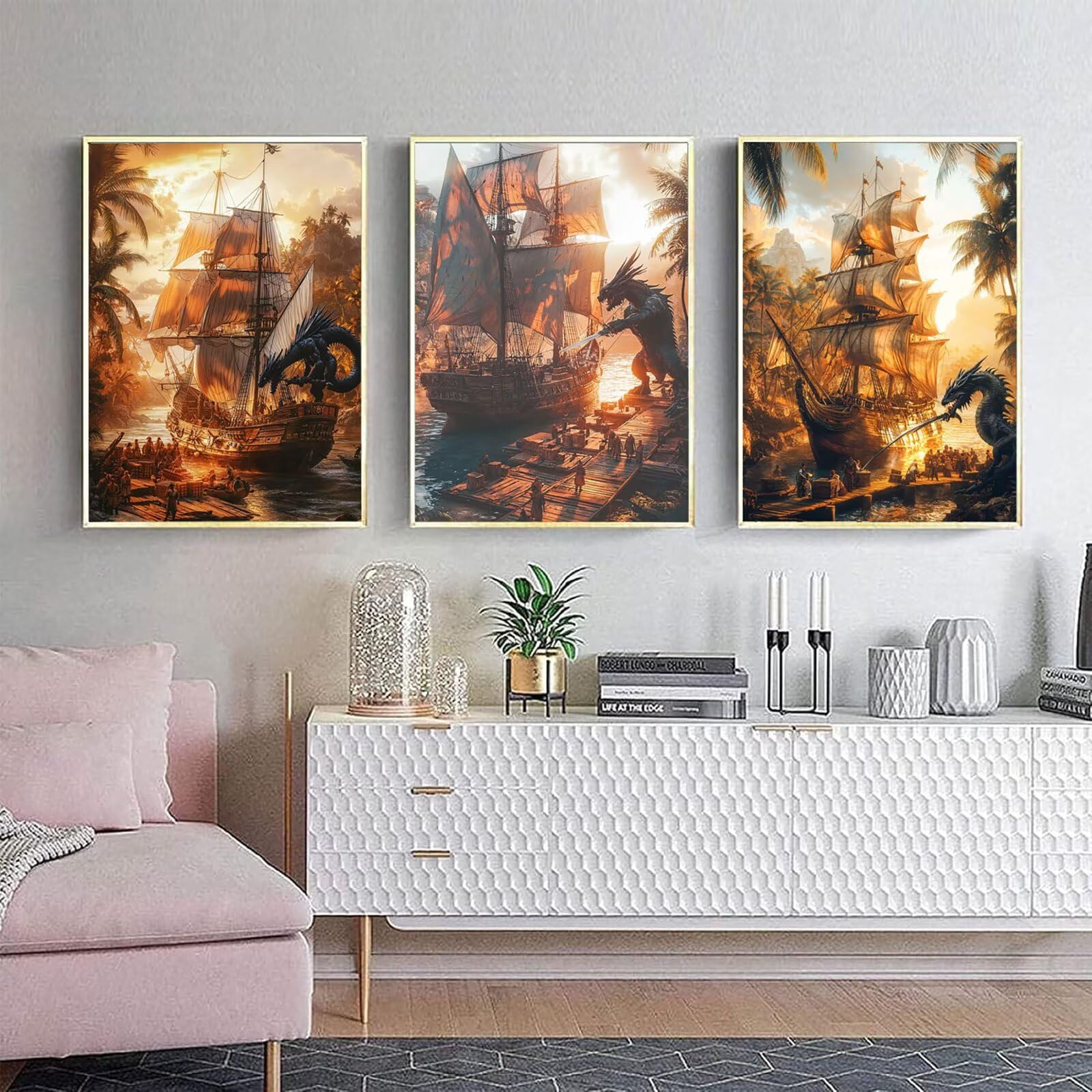 Cnyaunfi Zestaw 3 sztuk 5D Diamentowe zestawy do malowania, kompletny zestaw do malowania żółtego diamentu, DIY kwadratowe wiertło diamentowe dla początkujących, diamentowe malowanie do salonu