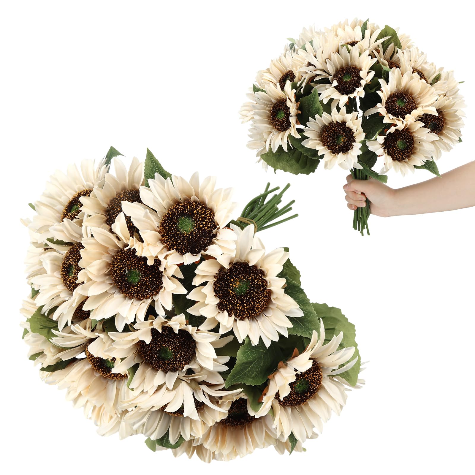 Hotop 24 Pcs Fall White Artificial Sunflowers Realistic Fake Sunflowers Bulk Silk Faux Sunflower Decorations Vintage Farmhouse Flowers Bouquet with Long Stem for Autumn Wedding Party Home Centerpieces