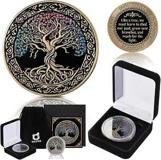Outus 6 Pcs Affirmation Sobriety Coin Gift Tree of Life Chip Medallion with Coin Capsule Display Stand Card Sobriety Gifts for Anniversary Month Year for Men Women in Recovery