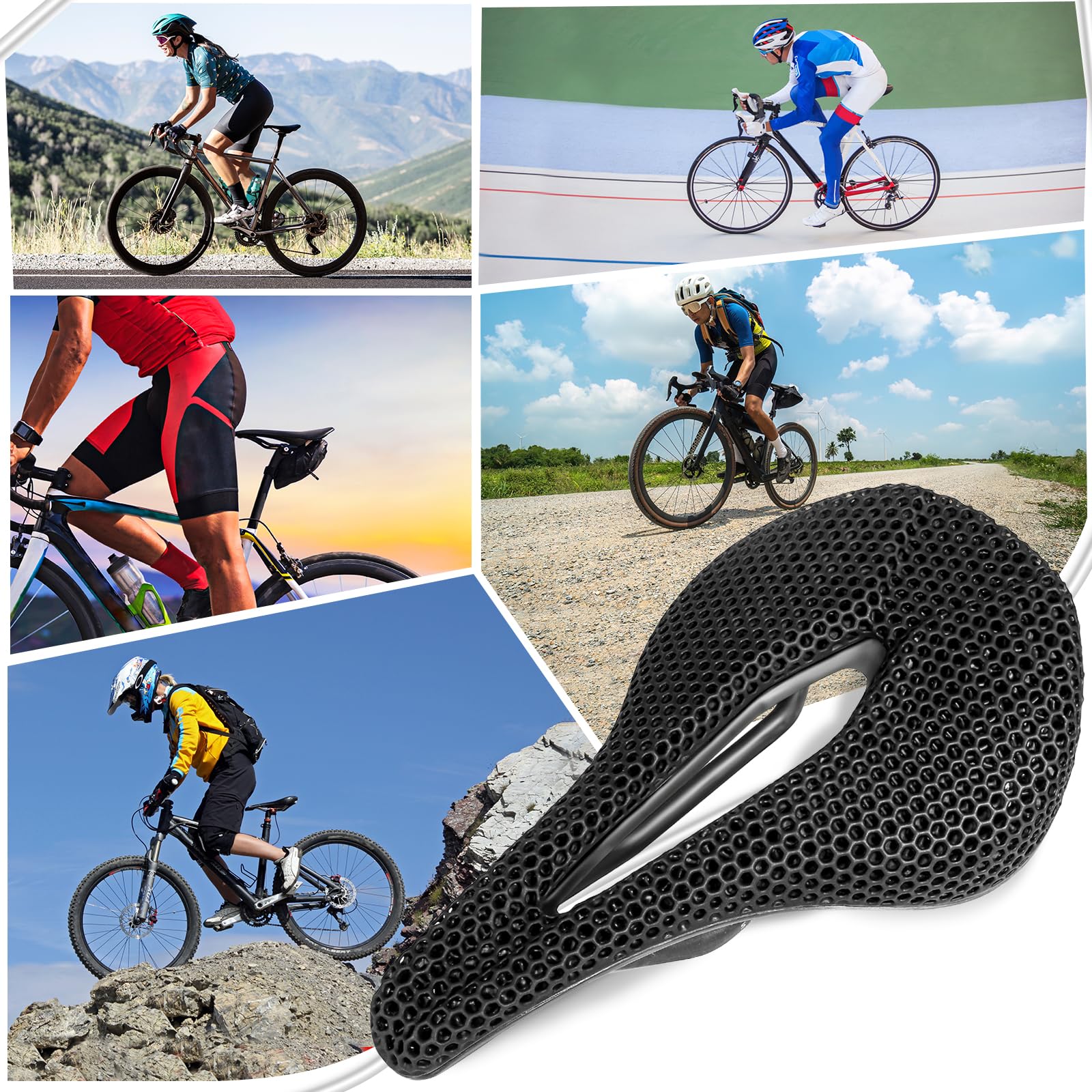 BUCKLOS Fahrradsattel mit 3D-Druck, bequemes Fahrradkissen, passend für MTB, BMX, XC, Gravel-Bikes, Rennräder