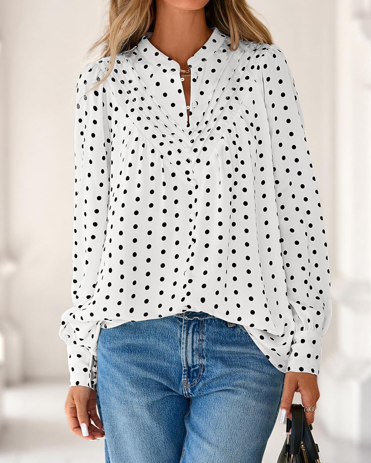 BTFBM Womens Tops Dressy Casual Spring 2026 Boho Floral V Neck Long Sleeve Half Button Down Shirt Work Business Blouses - Image 6