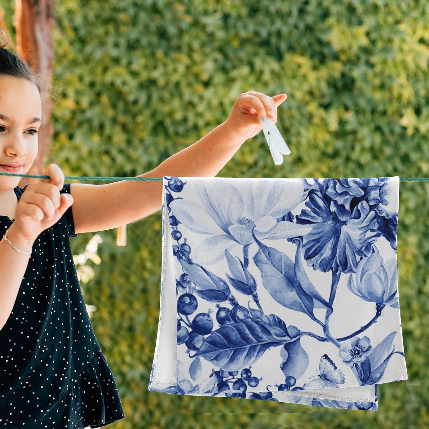 Blue White Floral Hand Towels for Bathroom Set of 2,Absorbent Microfiber Rustic Magnolia Flower Blue Berries Kitchen Towels 14"x28",Decorative Bathroom Towels for Bath,Guest,Face,Shower - Image 4