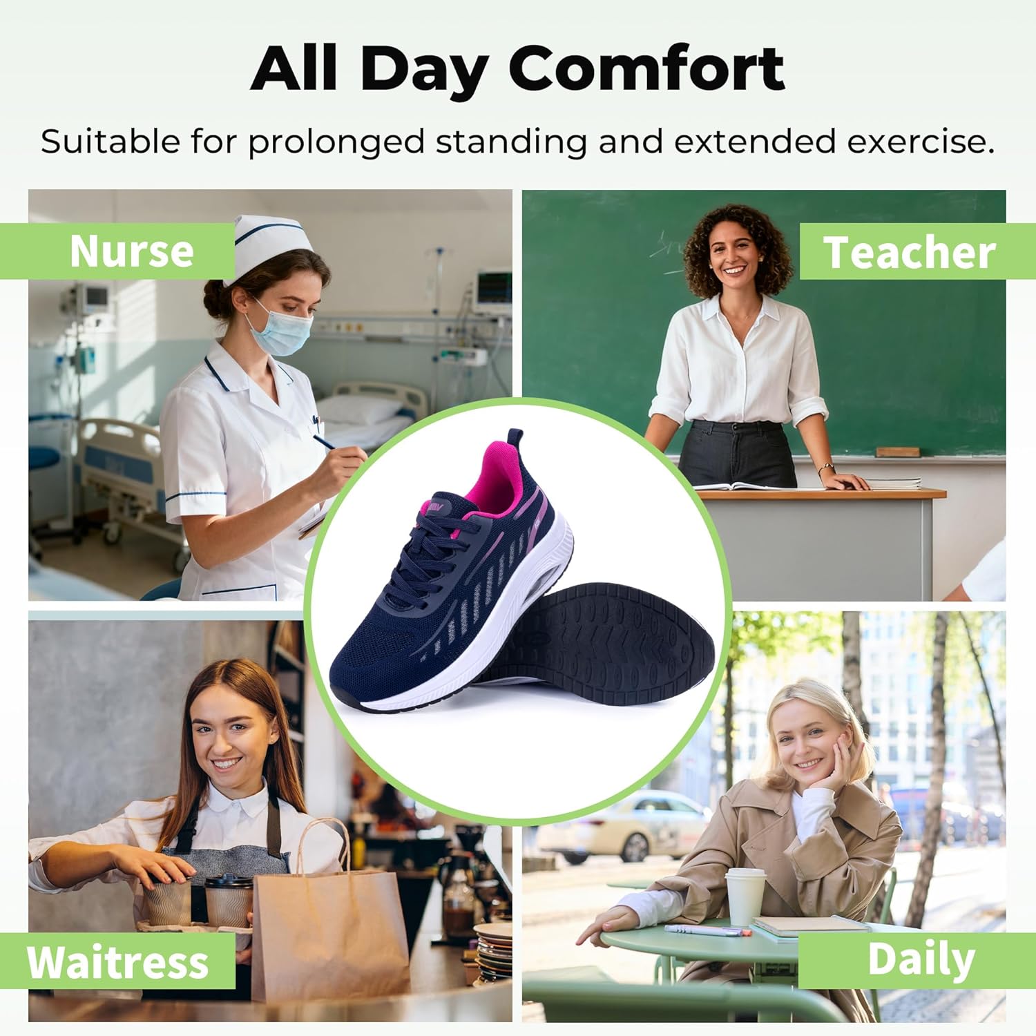 AOV Wide Walking Shoes Women Arch Support Plantar Fasciitis Tennis Sneakers Orthotic Tennis Shoes for Workout Gym Black Size 8 - Image 2