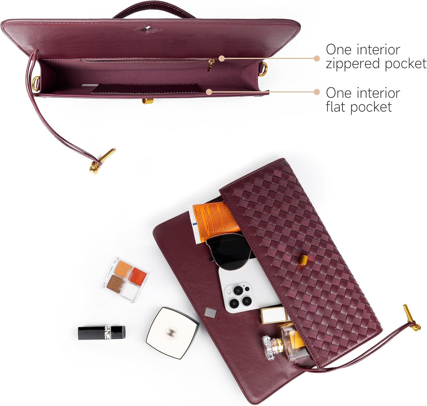 Joryin Woven Purse for Women Evening Clutch Woven Leather & Suede Handbags Crossbody Bag Suede Purse Formal Evening Bag - Image 5