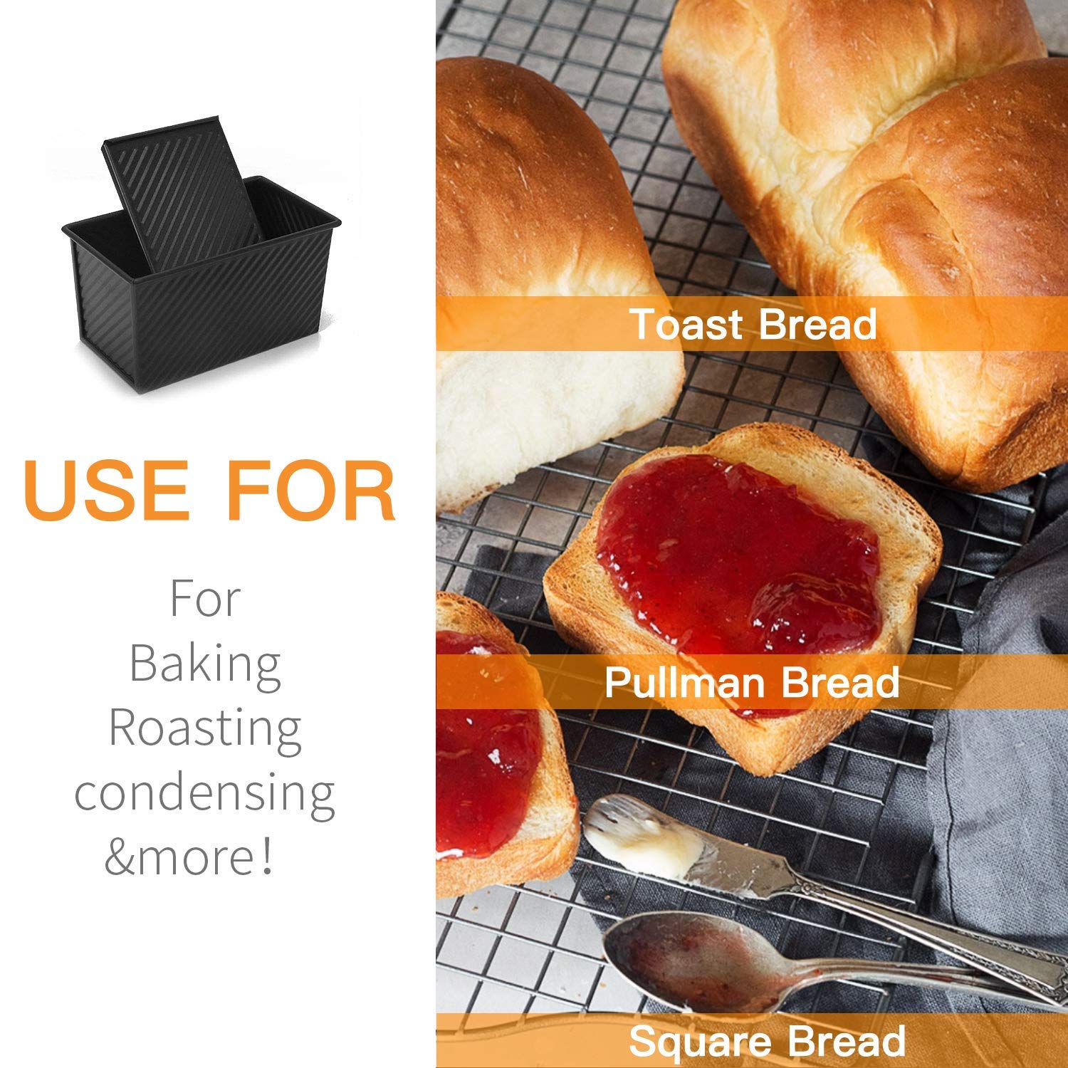 CHEFMADE Kastenform 2 Stück, Antihaft-Brotform, Karbonstahl, Toastpfanne mit Deckel zum Backen von Brot – Schwarz