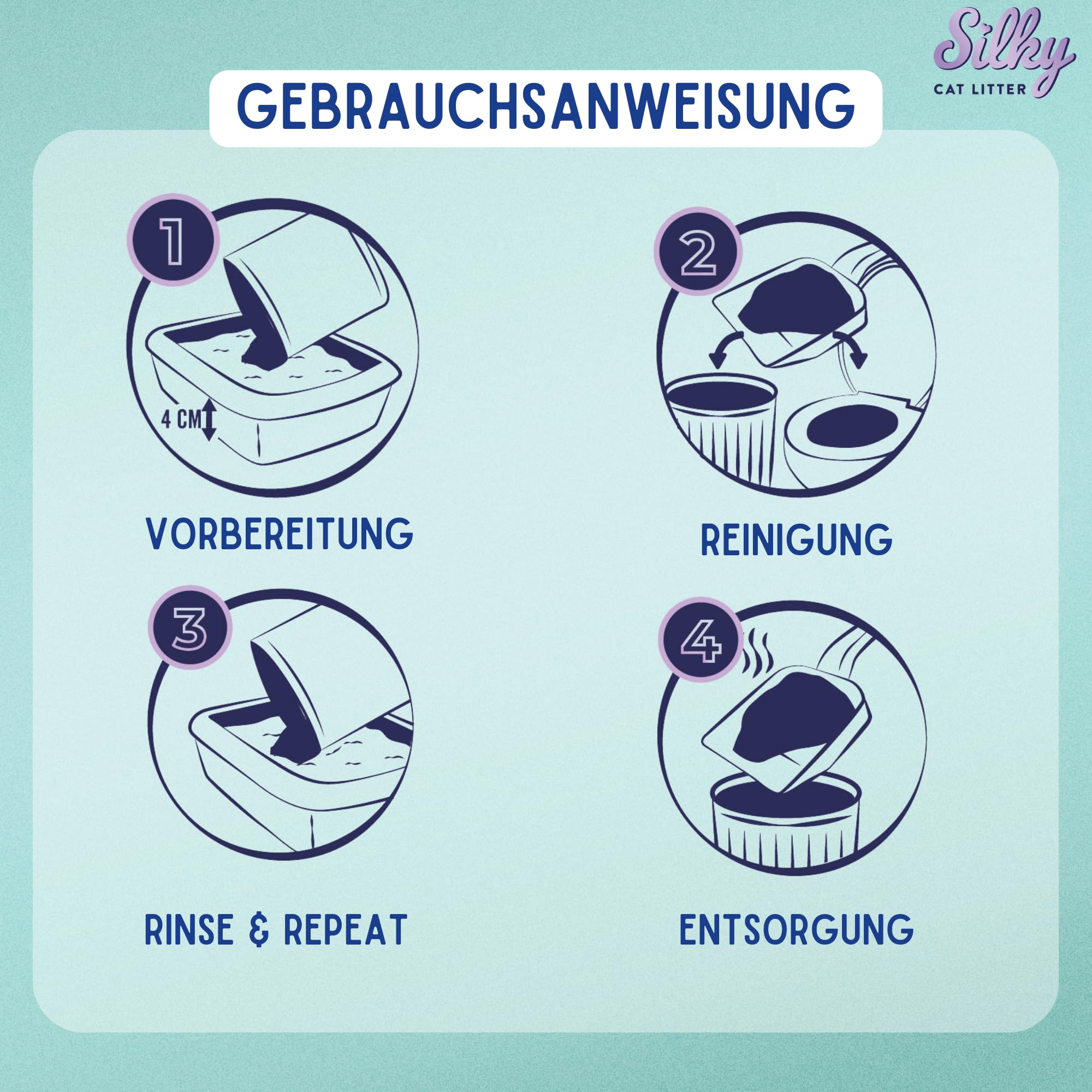 Silky Mikro Silikat-Katzenstreu 3,8L | 30,4L Satz | Staubfrei, Geruchskontrolle, Saugfähig, Bakterienhemmend, Sanft zu Pfoten, Lang anhaltende Frische, Silica |8er-Pack
