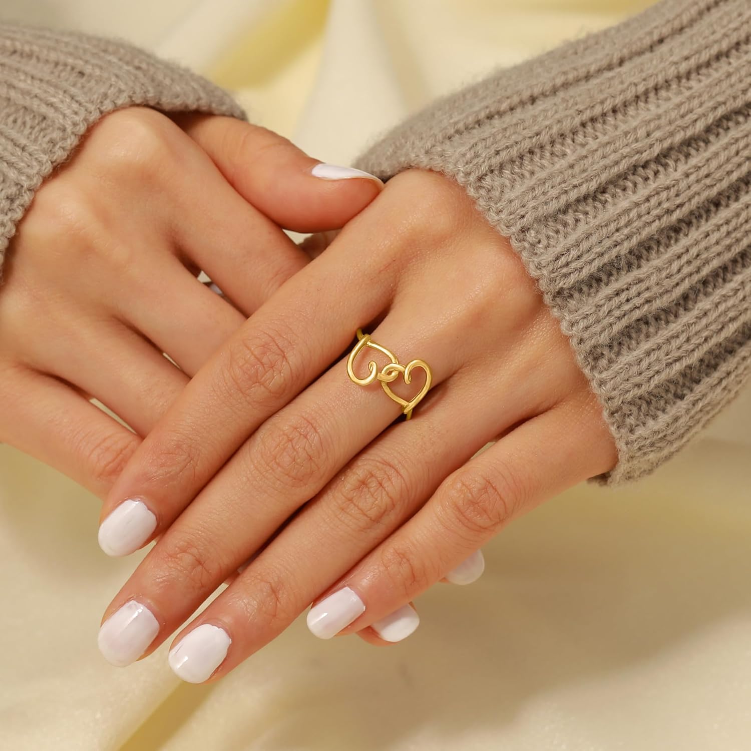 Heart Rings for Women 925 Sterling Silver 14K Gold Plated Cute Dainty Love Knot Rings Mother Daughter Friendship Ring Eternity Engagement Wedding Band Promise Ring for Her Valentines Jewelry Gifts - Image 3