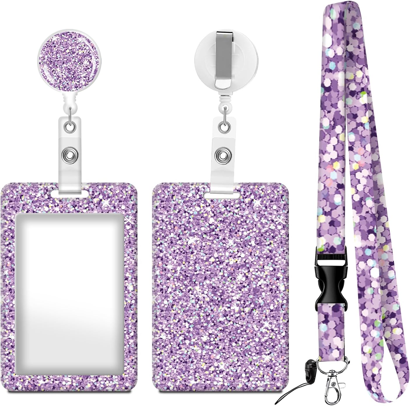 ID Badge Holder Card Holder with Retractable Reel & Breakaway Lanyard, Clip, Stylish Name Tag Protector for Nurse Doctor Teacher Student Gift for Women(Purple)