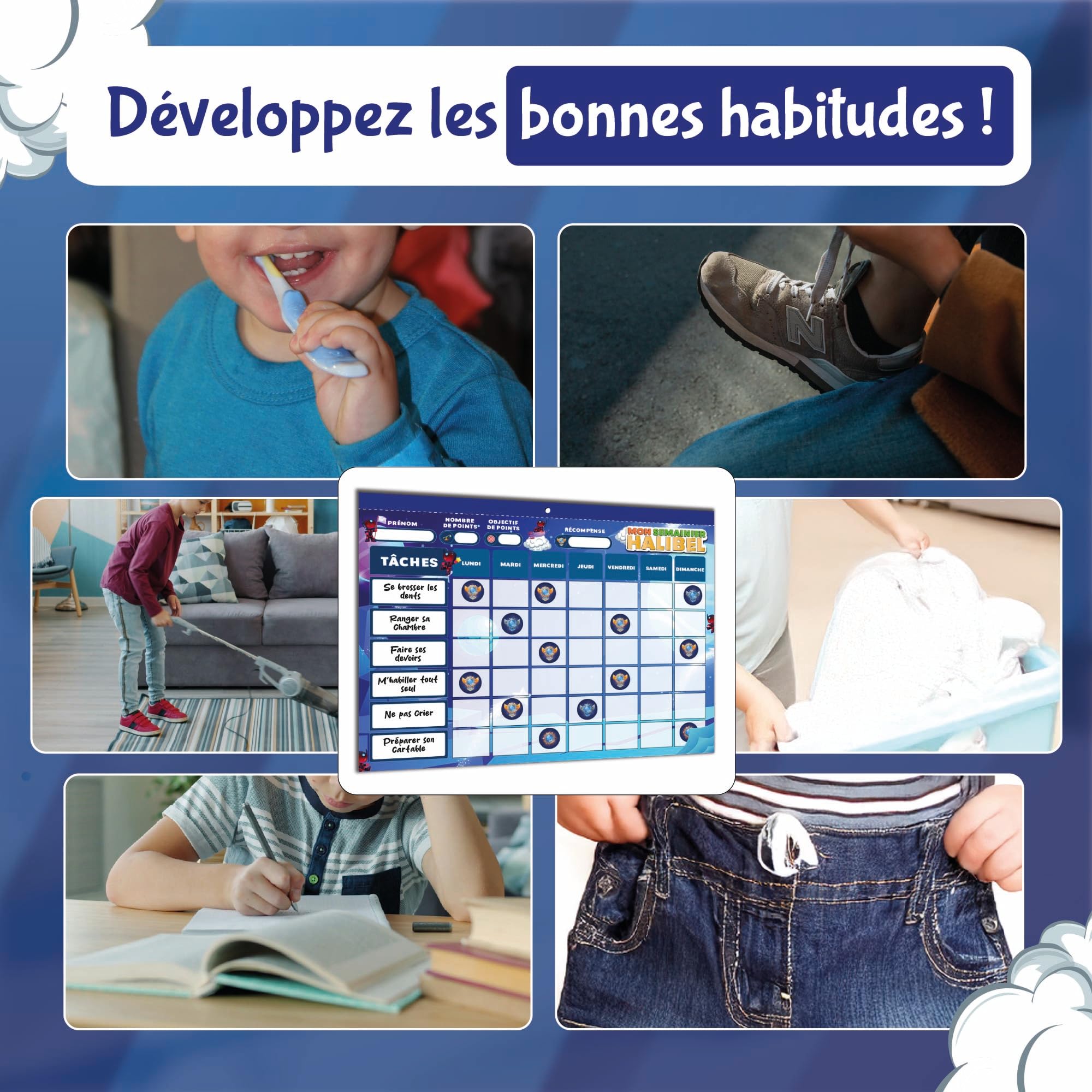 Tableau de Récompenses pour Enfants – Aide l’Enfant dans Son comportement et sa Routine – Tâches Personnalisable + de 1000 Stickers – Semainier pour 6 Mois (24 Pages)