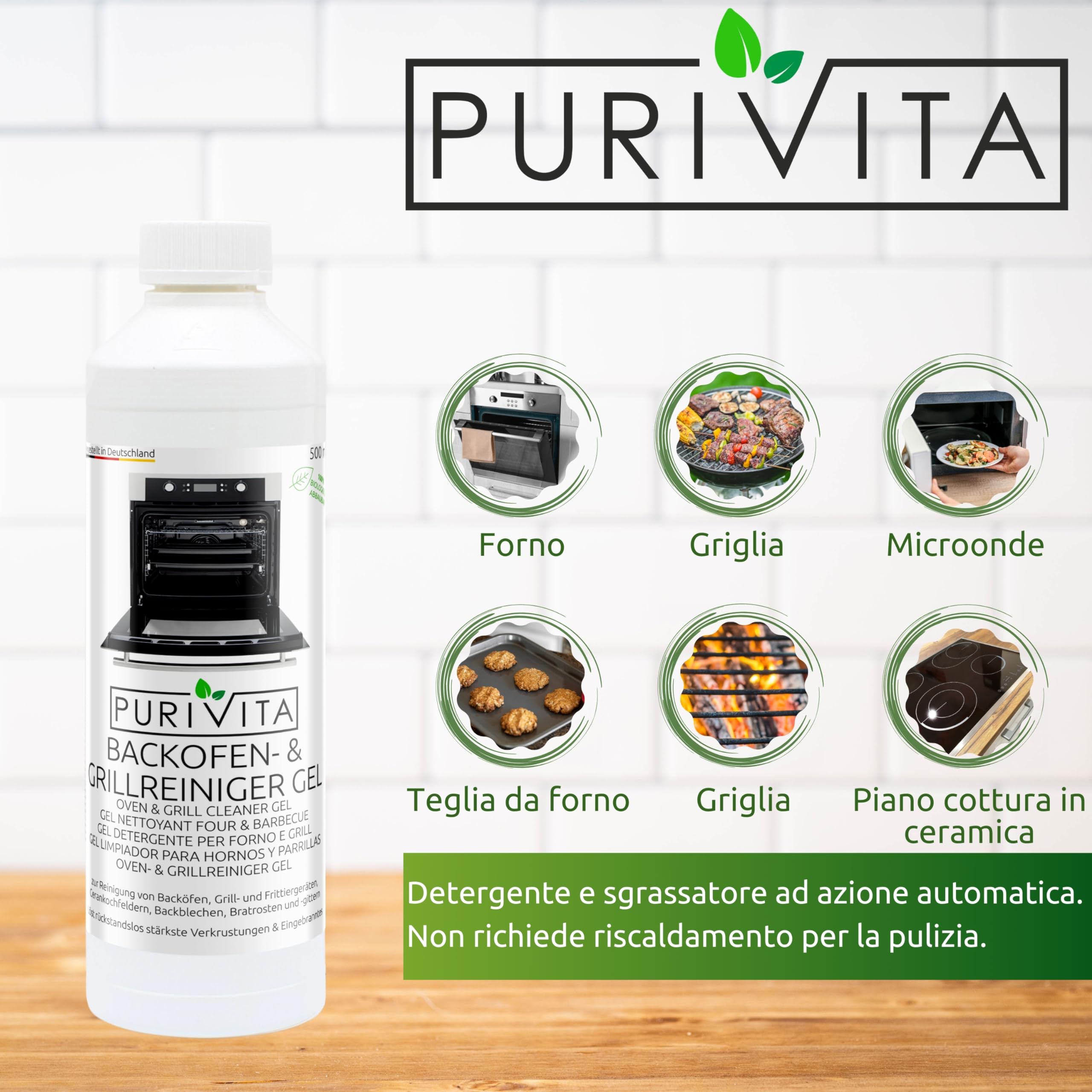 PURIVITA® Pulizia Fornr & Barbecue Grill Gel Liquido [500ML] - Detergente Pulizia Griglia Barbecue - Prodotto per Pulire il Forno & BBQ - Pulisci Forno Gel - Oven & Grill Cleaner