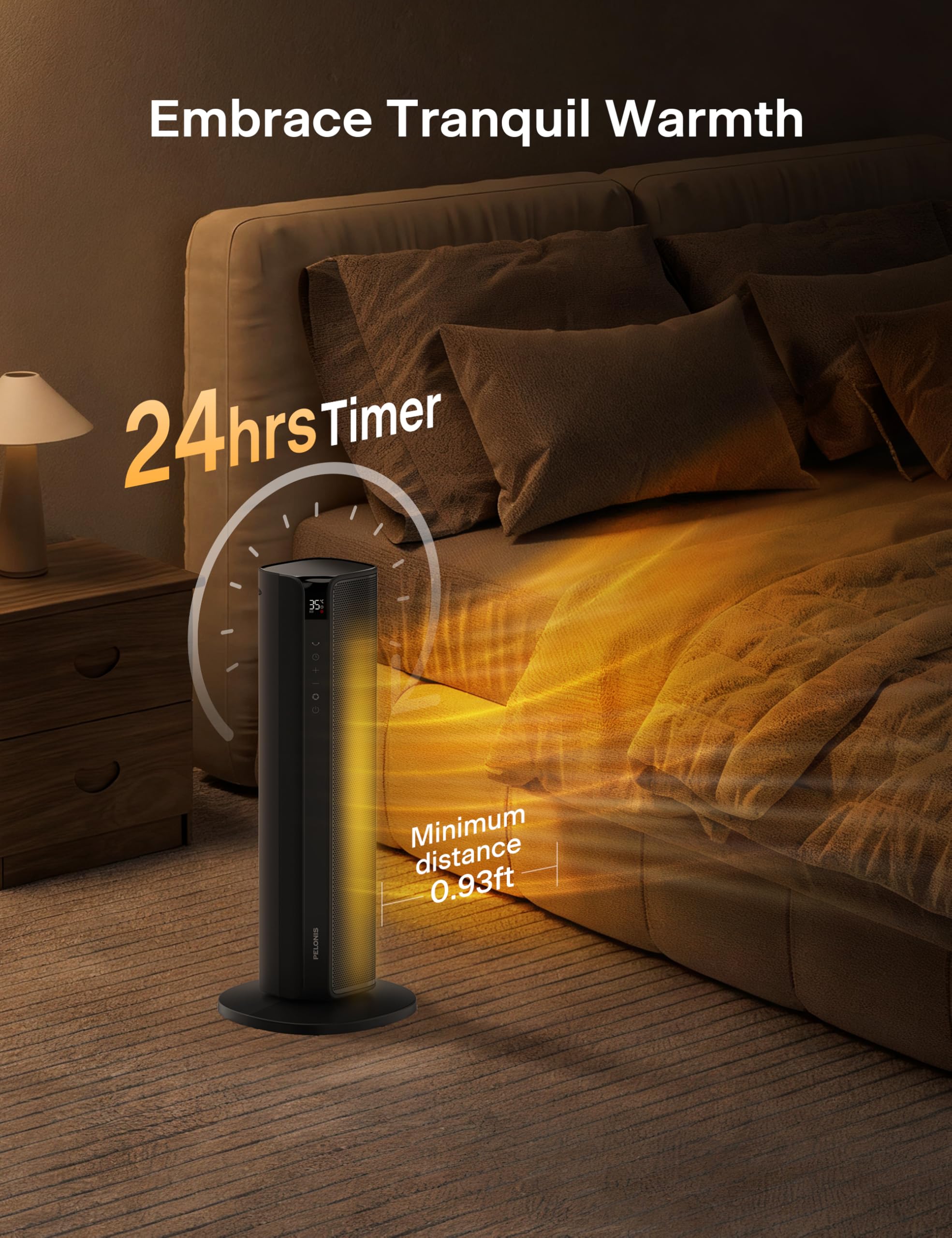 PELONIS - Ventilatore elettrico da 2000 W con telecomando, riscaldamento rapido 2S, oscillazione 75°, modalità ECO, surriscaldamento, protezione antiribaltamento, termoventilatore in ceramica a bassa