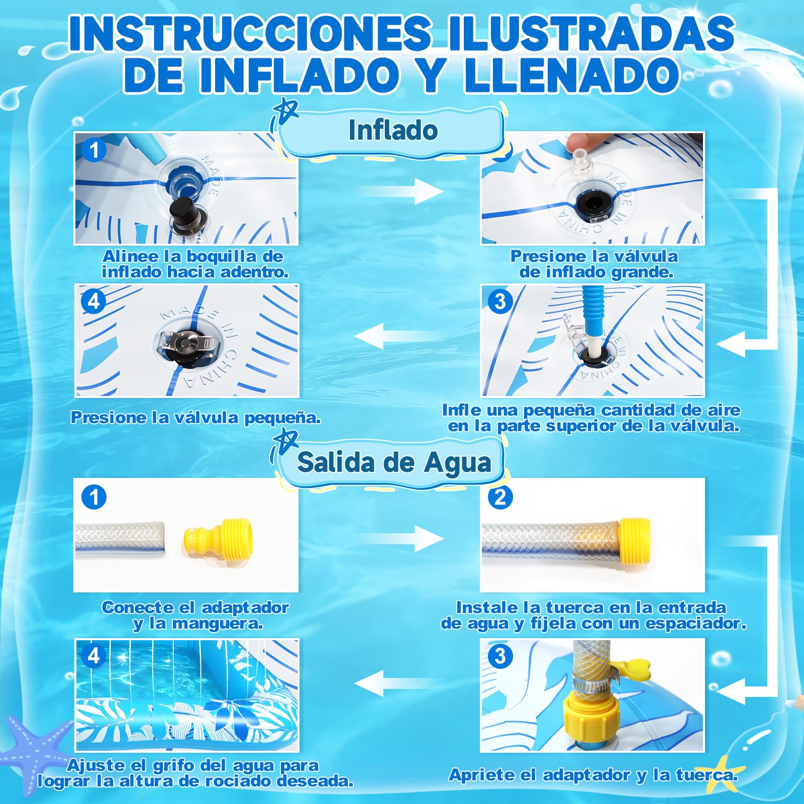 Colchonetas Piscina Adultos, Flotador Inflable Piscina Aspersor 210 × 130 cm, Colchoneta Hinchable Piscina - Cojines & Posavasos, Tanning Pool Piscina, Jardín, Césped, Playa