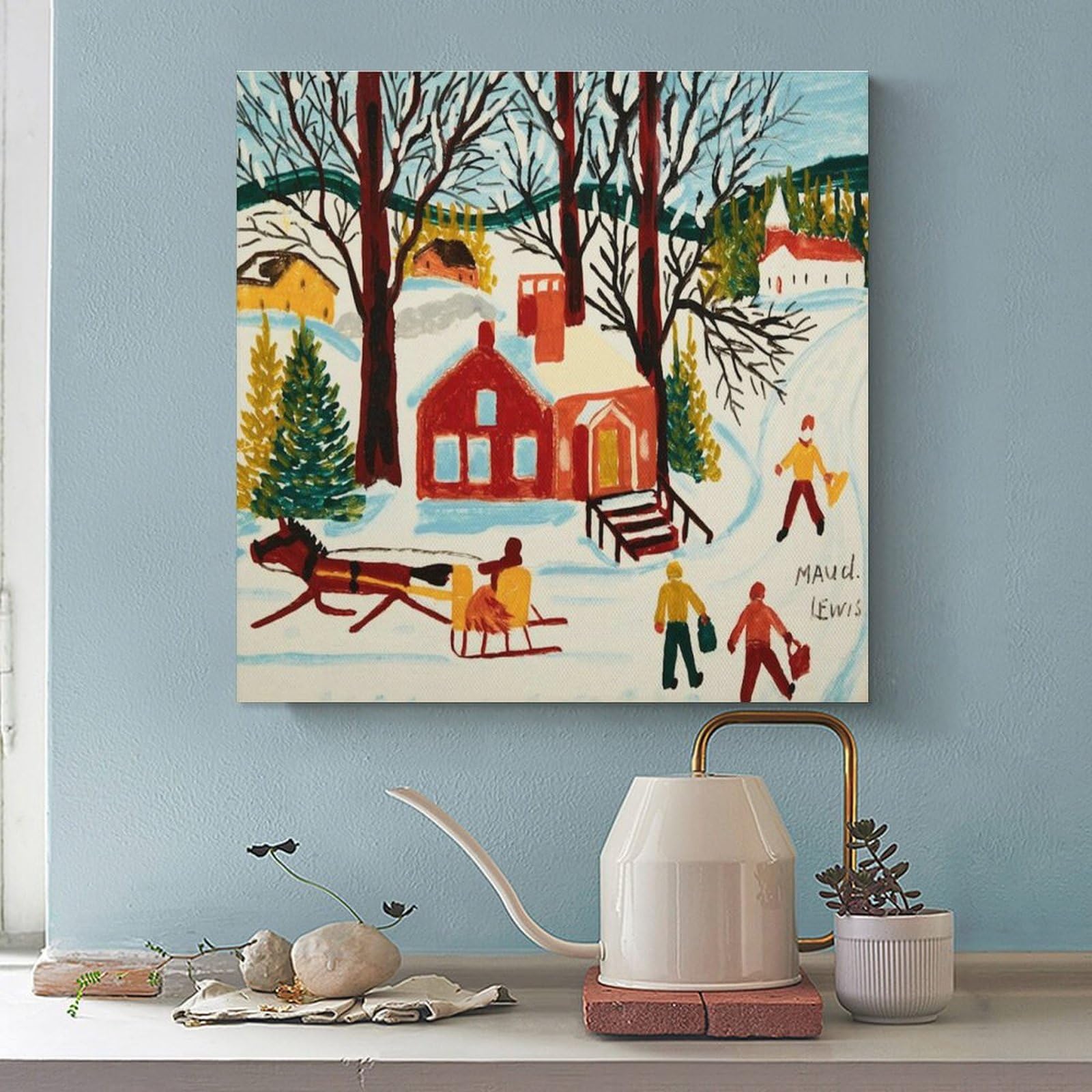 Amazon.com: JU XIANG Maud Lewis Prints，Schoolhouse in Winter by