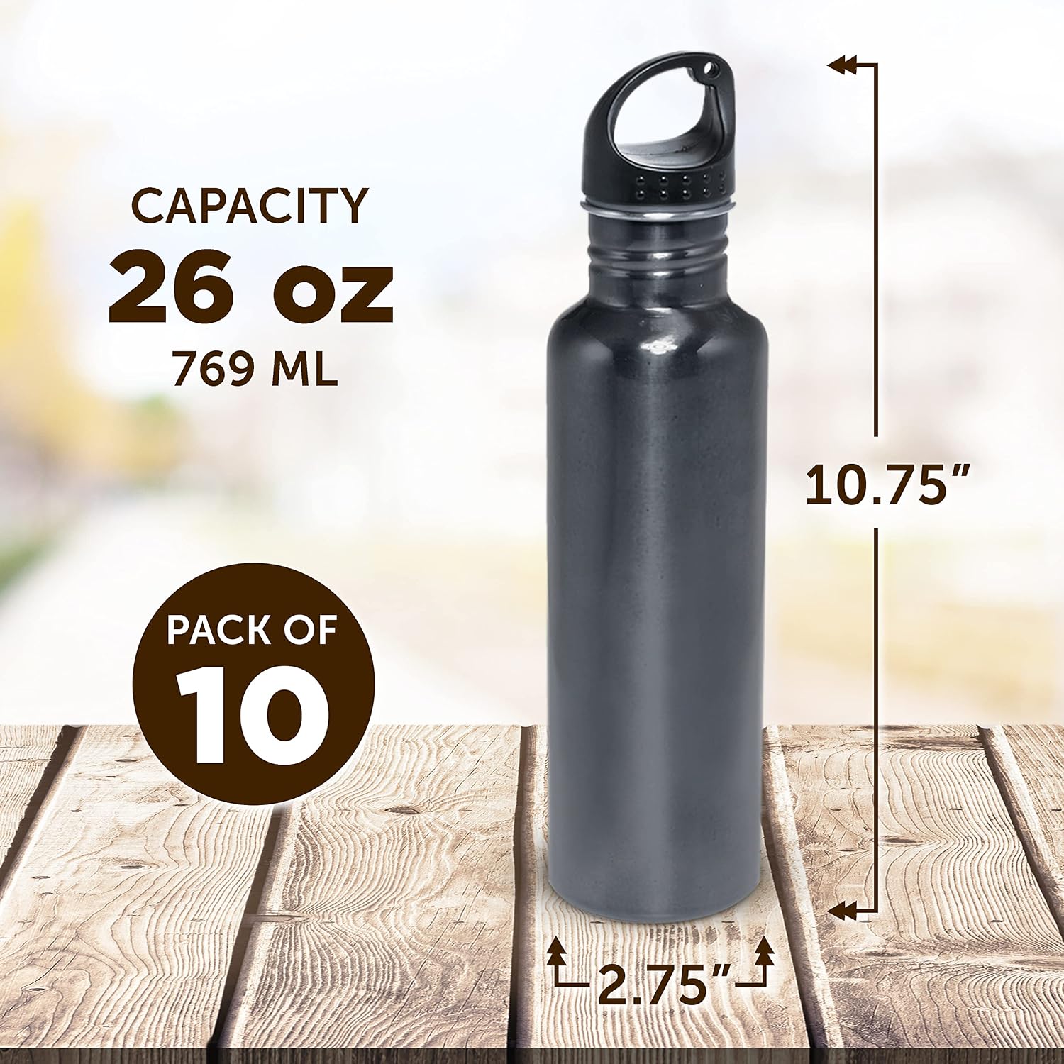 DISCOUNT PROMOS Stainless Steel Water Bottles 26 oz. Set of 10, Bulk Pack - Reusable, Leak Proof, Perfect for Gym, Hiking, Camping, Outdoor Sports - Grey