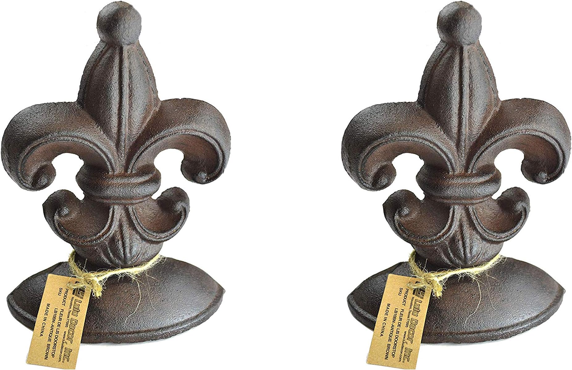 Cast Iron Fleur De Lis Door Stop, 2 Lbs, Antique Brown Door Stopper (Set of 2)